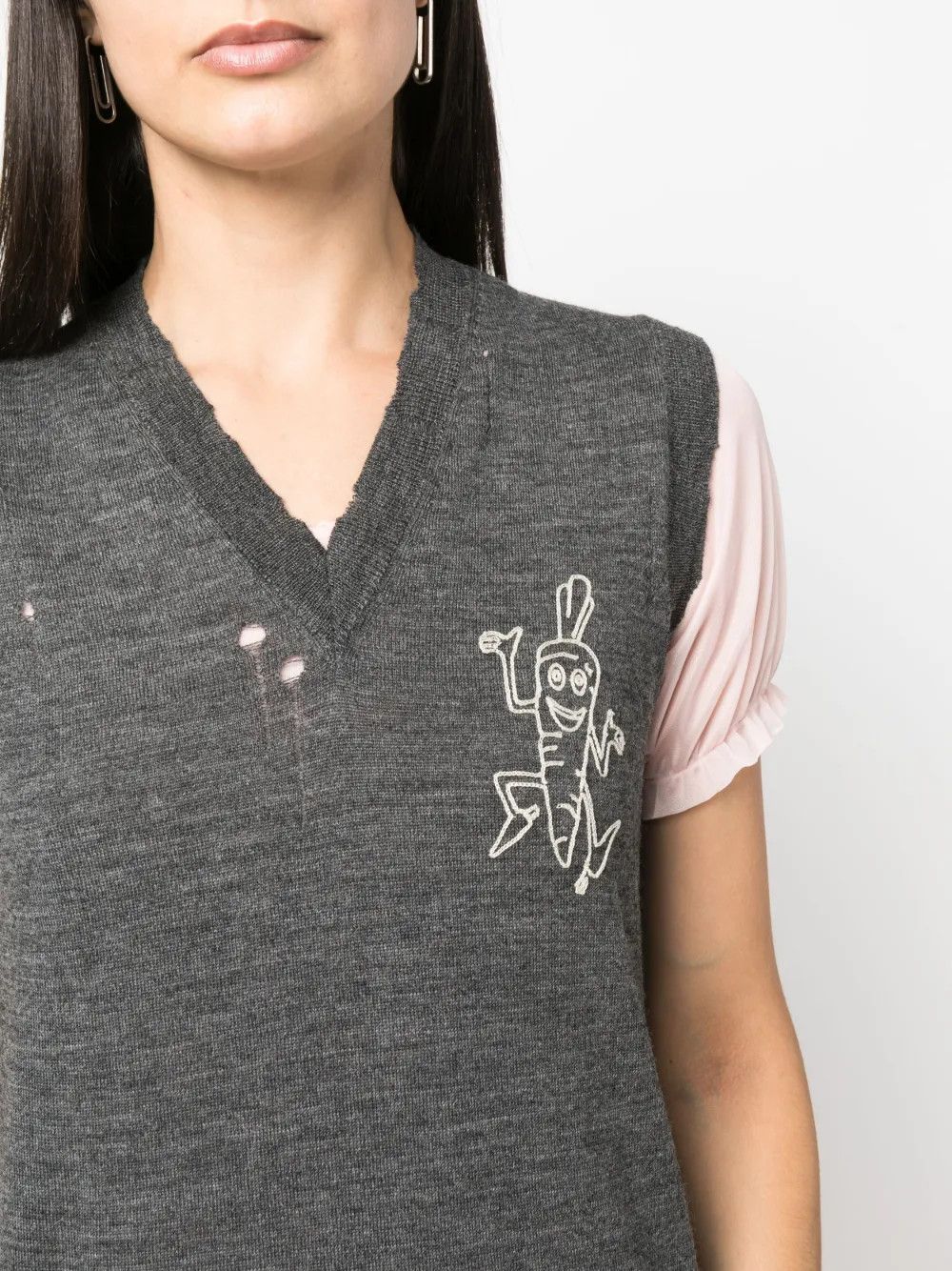 Maison Margiela o1y0625 V-neck Sleeveless Sweater in Gray Size S / US 4 / IT 40 - 2 Thumbnail