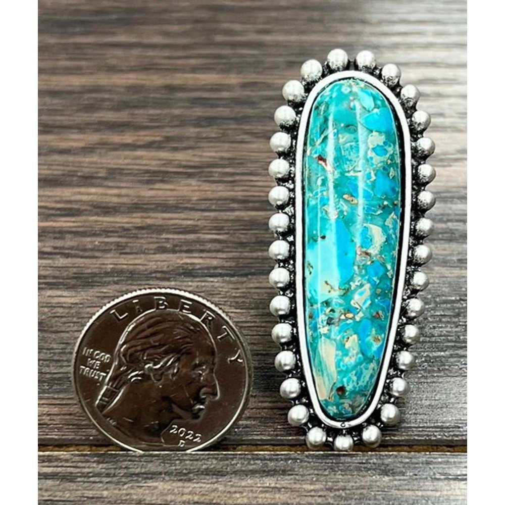 Other Turquoise Gemstone Adjustable Ring with Brass Dual Band, Boh Size ONE SIZE - 3 Thumbnail
