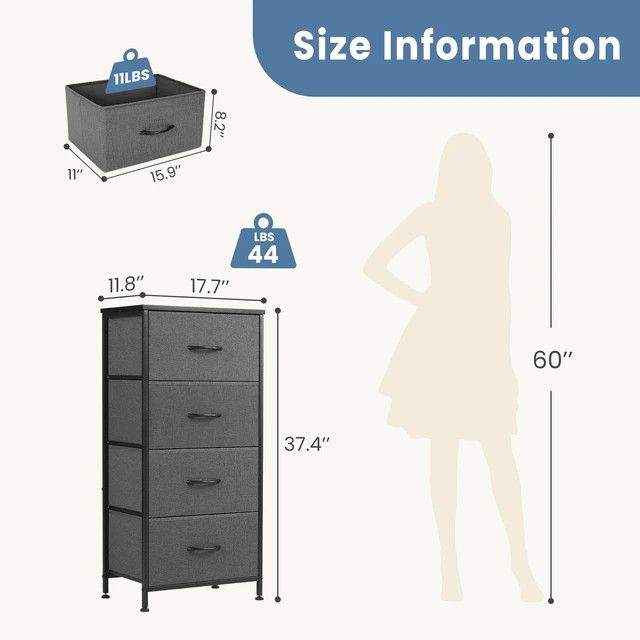 Other 4 Fabric Drawers Nightstand Wardrobe Steel Frame Closet Size ONE SIZE - 3 Thumbnail
