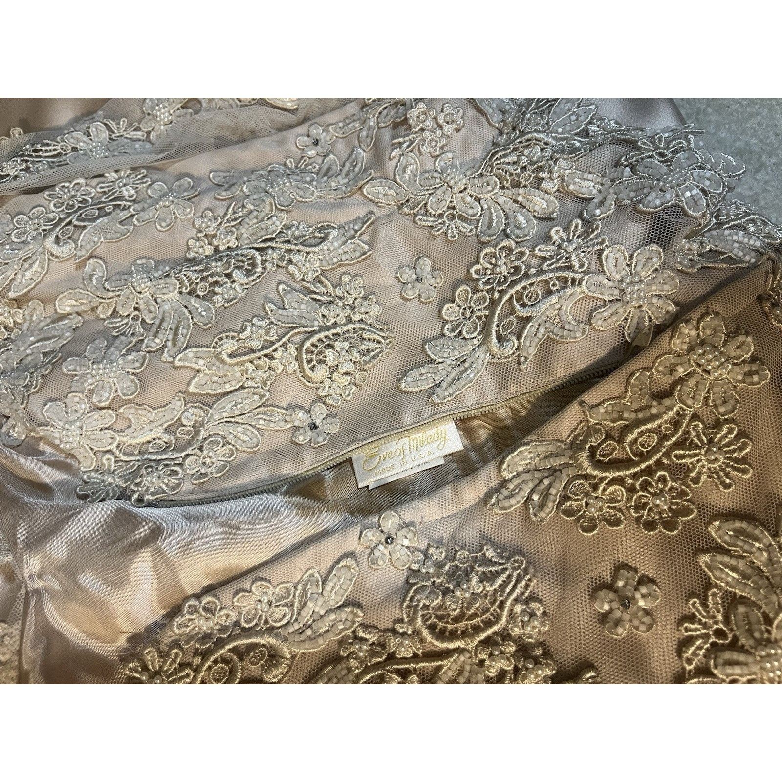 Other Eve of Milady Vintage Champagne Lace Gown Beaded Bodice Long Size L / US 10 / IT 46 - 7 Thumbnail