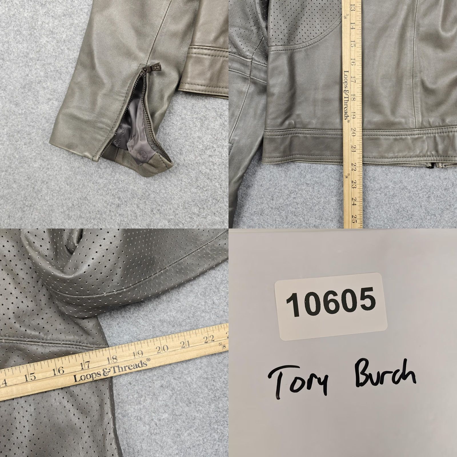 Tory Burch Tory Burch Jacket Womens Gray Leather Moto Biker Full Zip Lined 8 Size M / US 6-8 / IT 42-44 - 8 Thumbnail