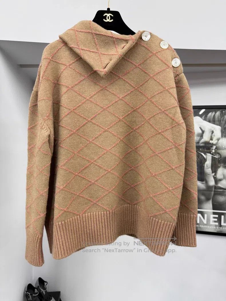Hermes Hermes Khaki diamond pattern cashmere sweater Size XXS / US 00 / IT 34 - 1 Thumbnail