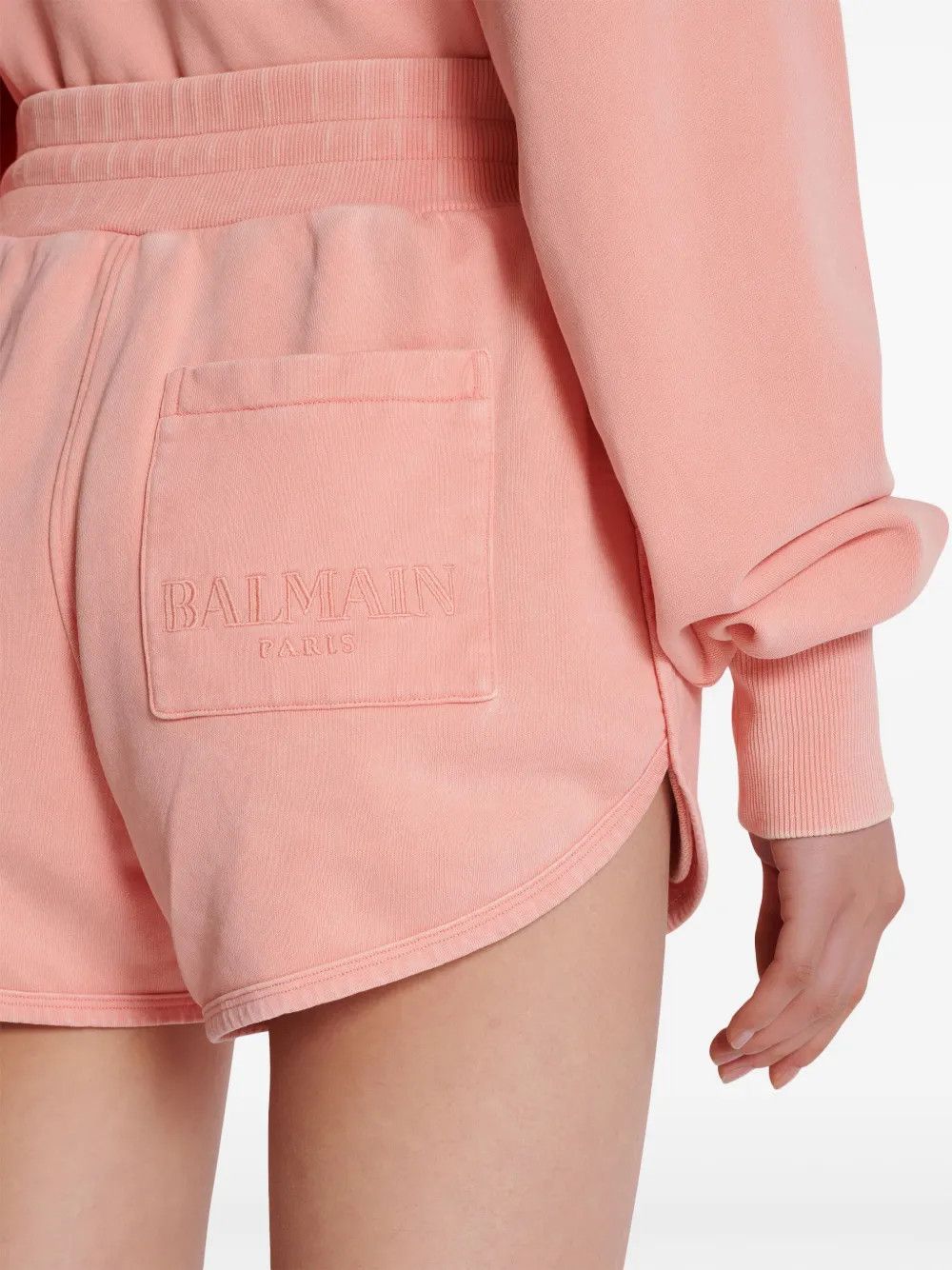 Balmain o1s1wg110725 Embroidered Logo Cotton Shorts in Salmon Pink Size 26" / US 2 / IT 38 - 6 Thumbnail