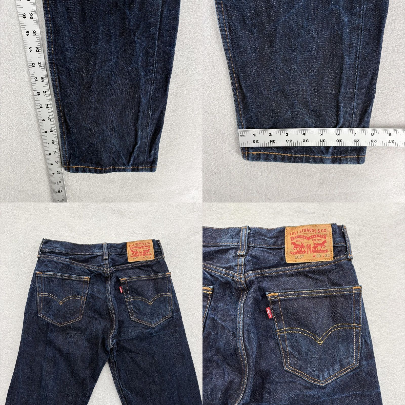 Levi's Levis 505 Jeans Mens 30x32 Blue Dark Wash Regular Straight Cotton Denim Pants Size US 30 / EU 46 - 8 Thumbnail