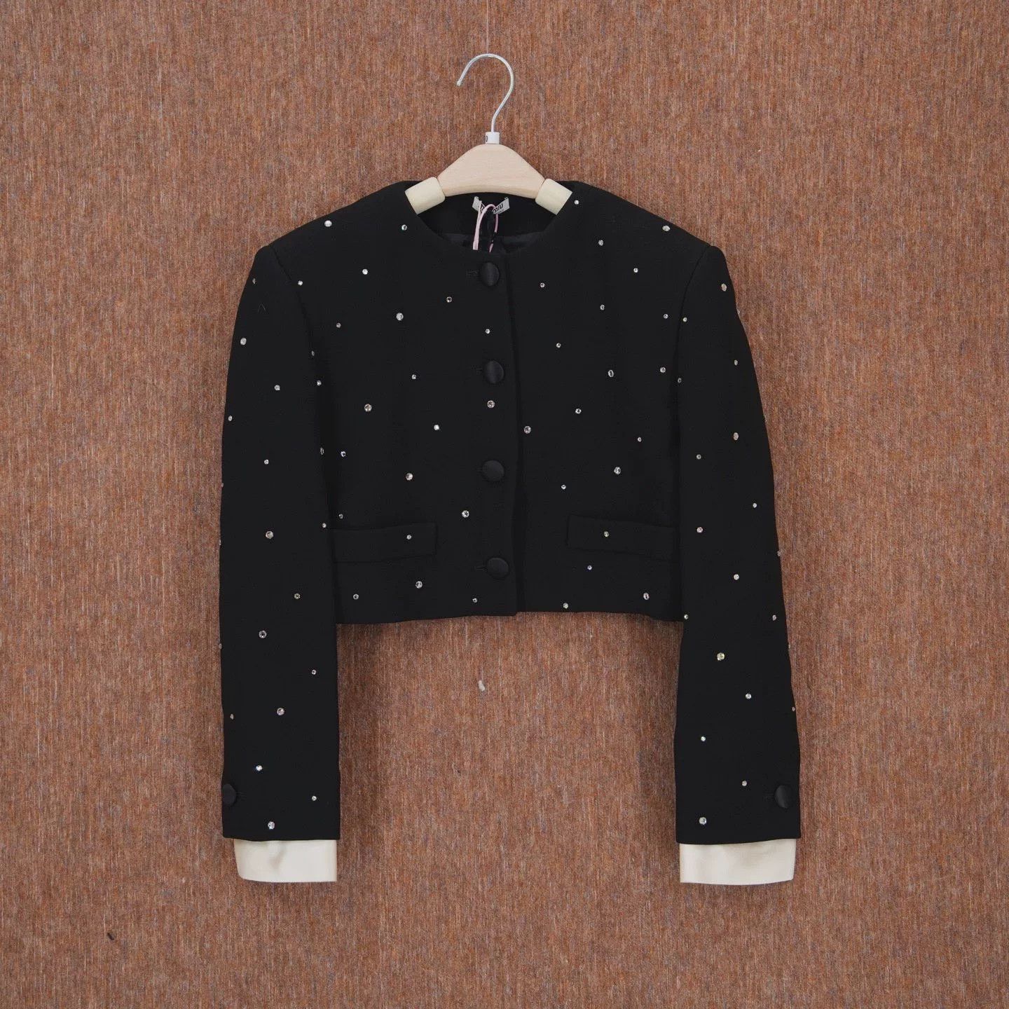 Miu Miu MIU MIU Crystal-Embellished Cropped Cady Jacket Size M / US 6-8 / IT 42-44 - 1 Thumbnail