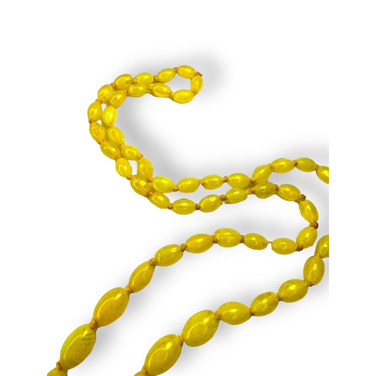 Other Vintage Neon Yellow Art Glass Necklace 30" Cadmium Glow Knot Size ONE SIZE - 7 Thumbnail