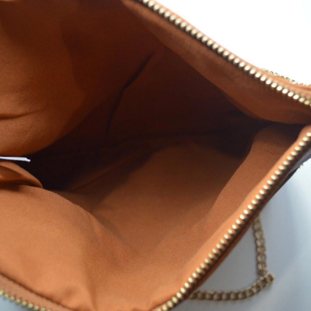 Designer Brown Studded Foldover Clutch with Gold Chain Strap Size ONE SIZE - 3 Thumbnail