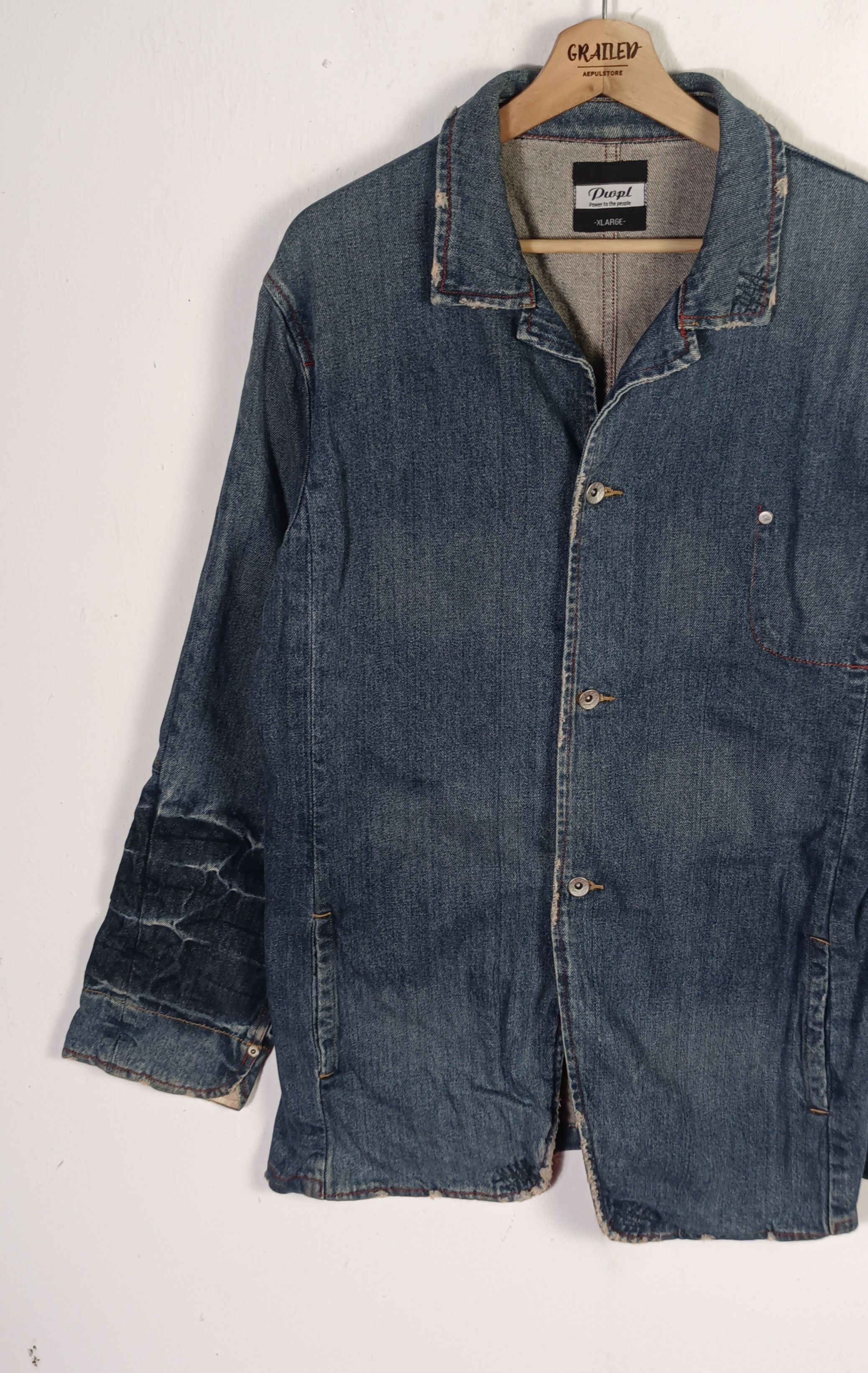Japanese Brand Vintage🔥 Power Of The People Distresed Denim Jacket Size US M / EU 48-50 / 2 - 4 Thumbnail