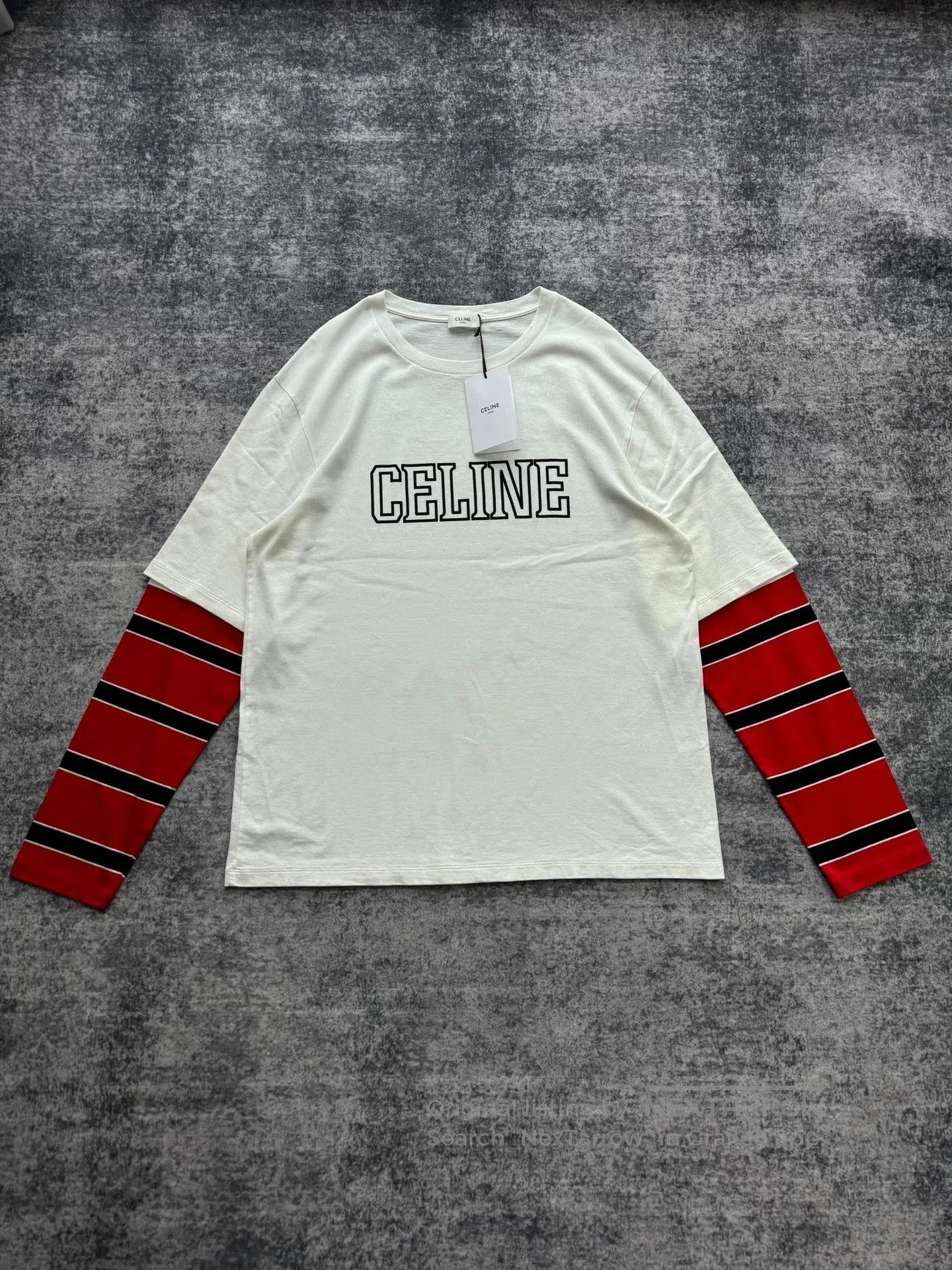 Celine Celine Red White Slogan Logo Fake Two-Piece Long Sleeve. Size M / US 6-8 / IT 42-44 - 1 Thumbnail