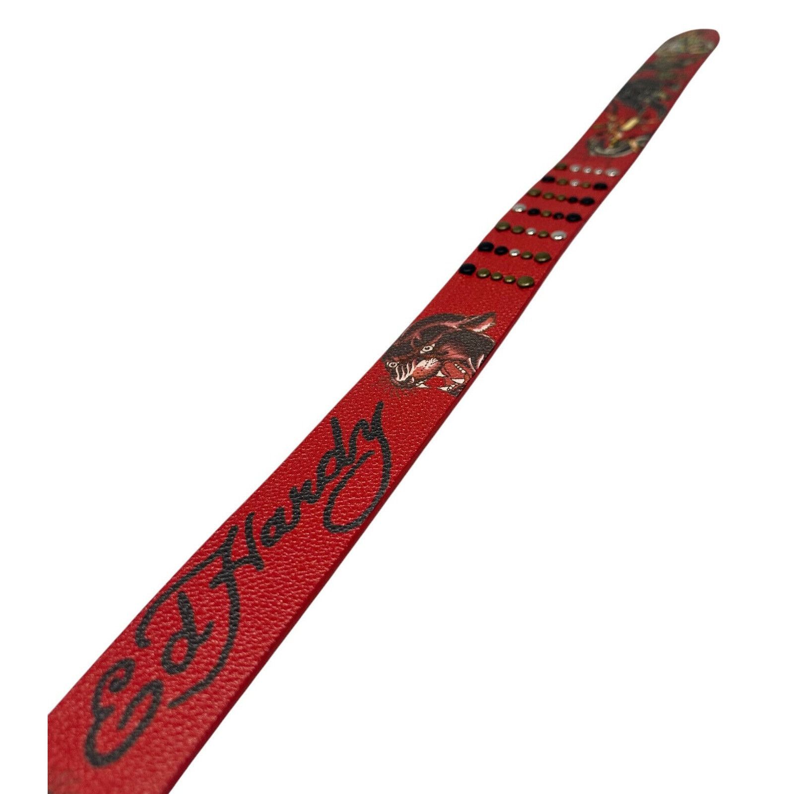 Ed Hardy Ed Hardy Men's Panther Print Red Belt With Rivet Studs Size 40 - 6 Thumbnail