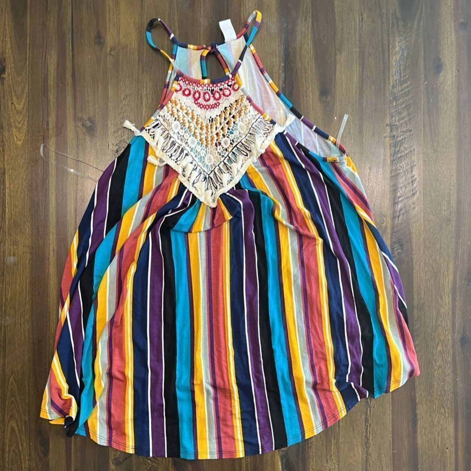 Vintage CY Boutique Multi Stripe Crochet Tank Top Size L Size L / US 10 / IT 46 - 1 Thumbnail
