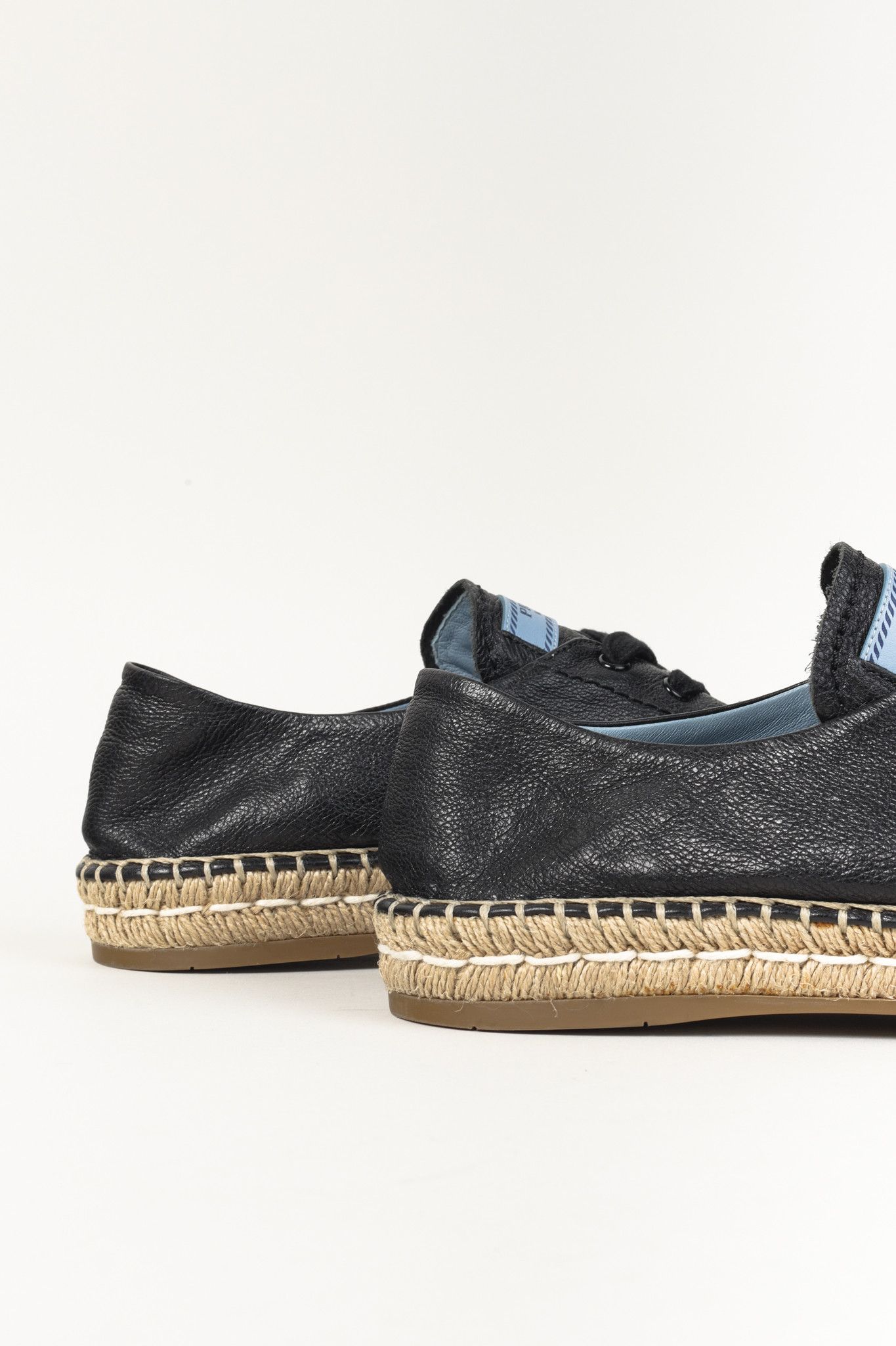 Prada Prada Black Leather Blue Tab Double Jute Platform Espadrille Size US 11 / IT 41 - 9 Thumbnail
