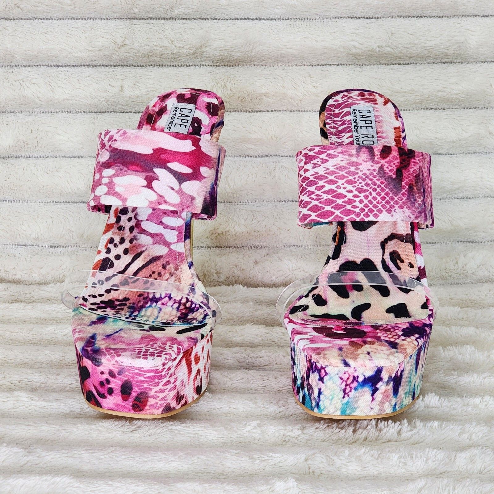 Other Razz Slip On High Heel Clogs Mules Slides Multi Color Print Size US 10 / IT 40 - 9 Thumbnail