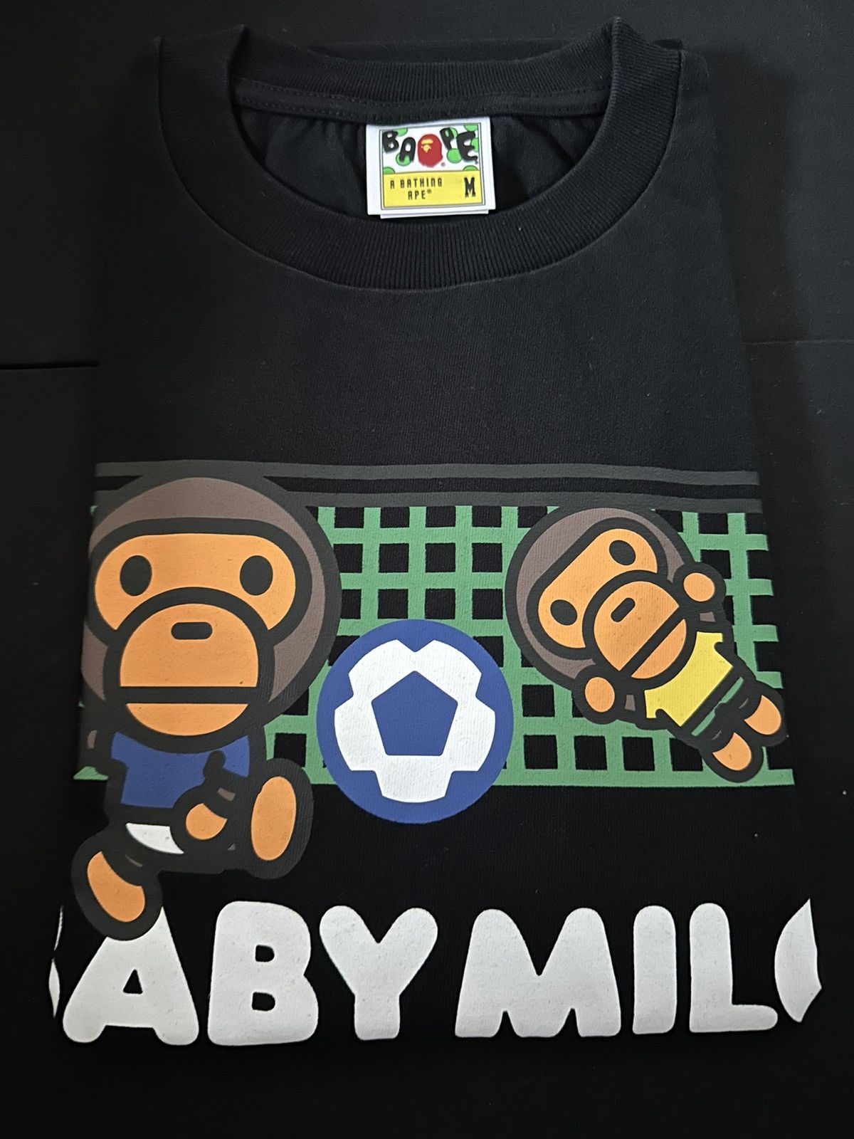 image of Bape A Bathing Ape Baby Milo Soccer Tee Shirt Size M New in Black, Men's