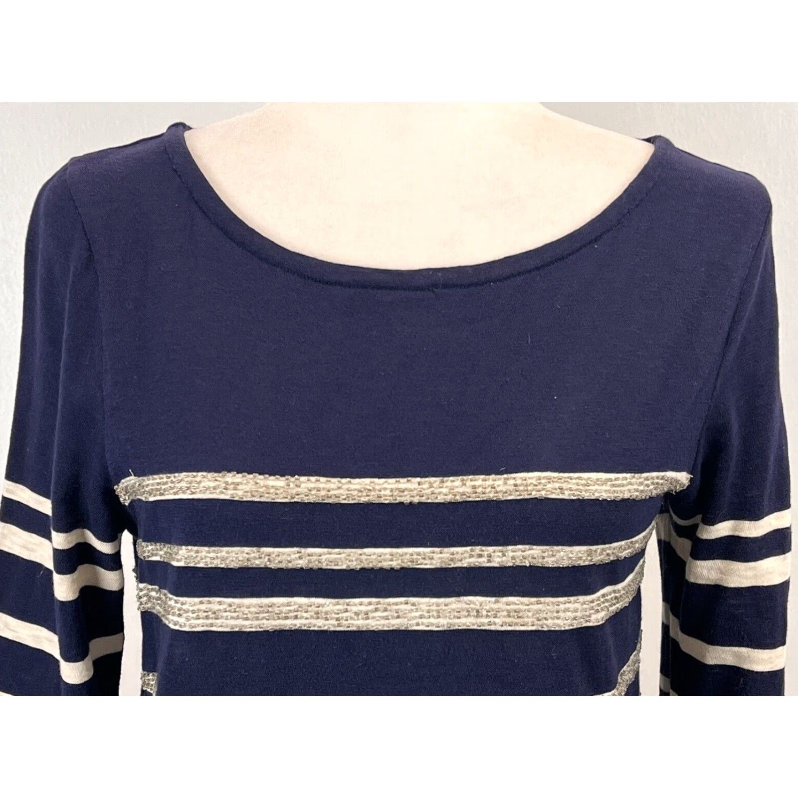 J.Crew J.CREW Striped Sailor Long Sleeve T-Shirt Small Womens Navy Beaded Nautical Size S / US 4 / IT 40 - 5 Thumbnail