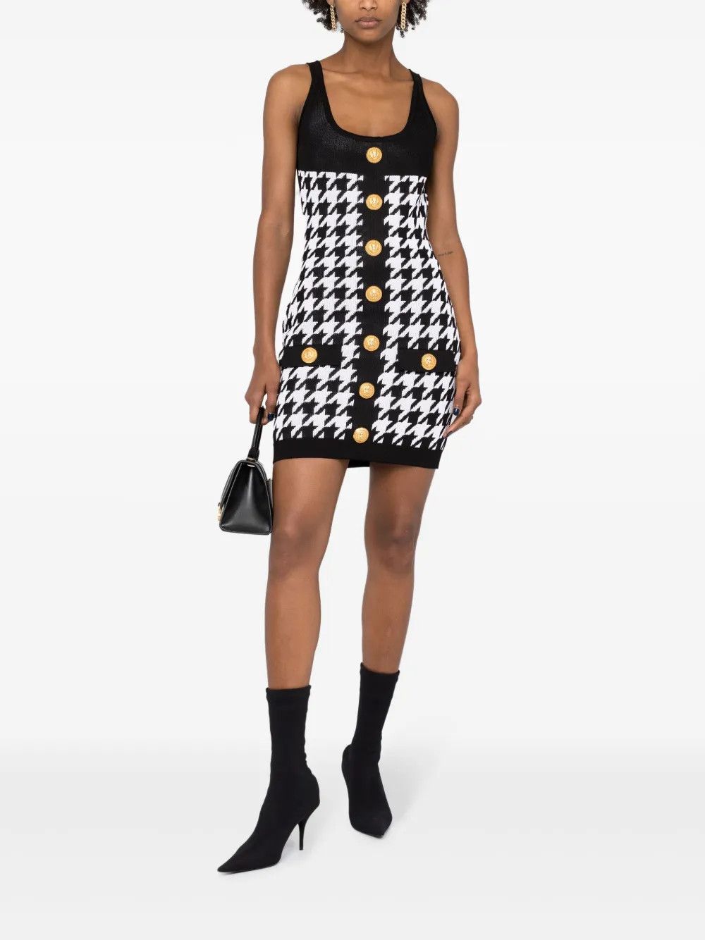 Balmain o1y0525 Mini Dress in Black/White Size S / US 4 / IT 40 - 6 Thumbnail