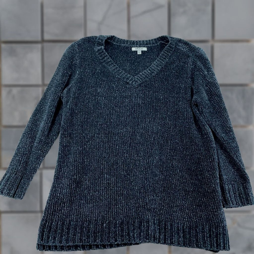 Orvis Orvis Sweater Womens 2XL Blue Marled Knit Long Sleeve Chenille Pullover V-Neck Raglan Size 2XL Winter Fall Casual Womens Size XXL / US 16-18 / IT 52-54 - 1 Thumbnail