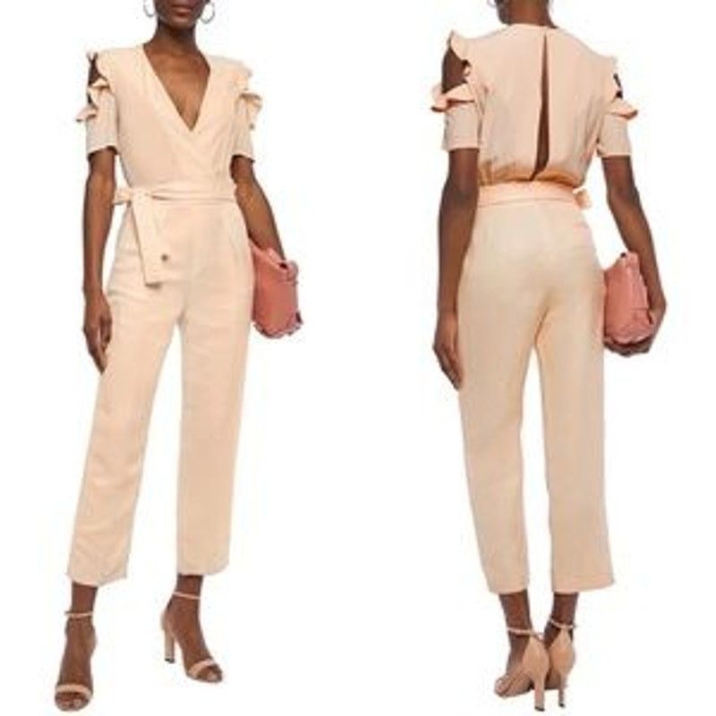 Maje 𝅺Maje Mandarin Peach Piruize Ruffled Jumpsuit Size 34 0 Size 25" / US 0 / IT 36 - 1 Thumbnail