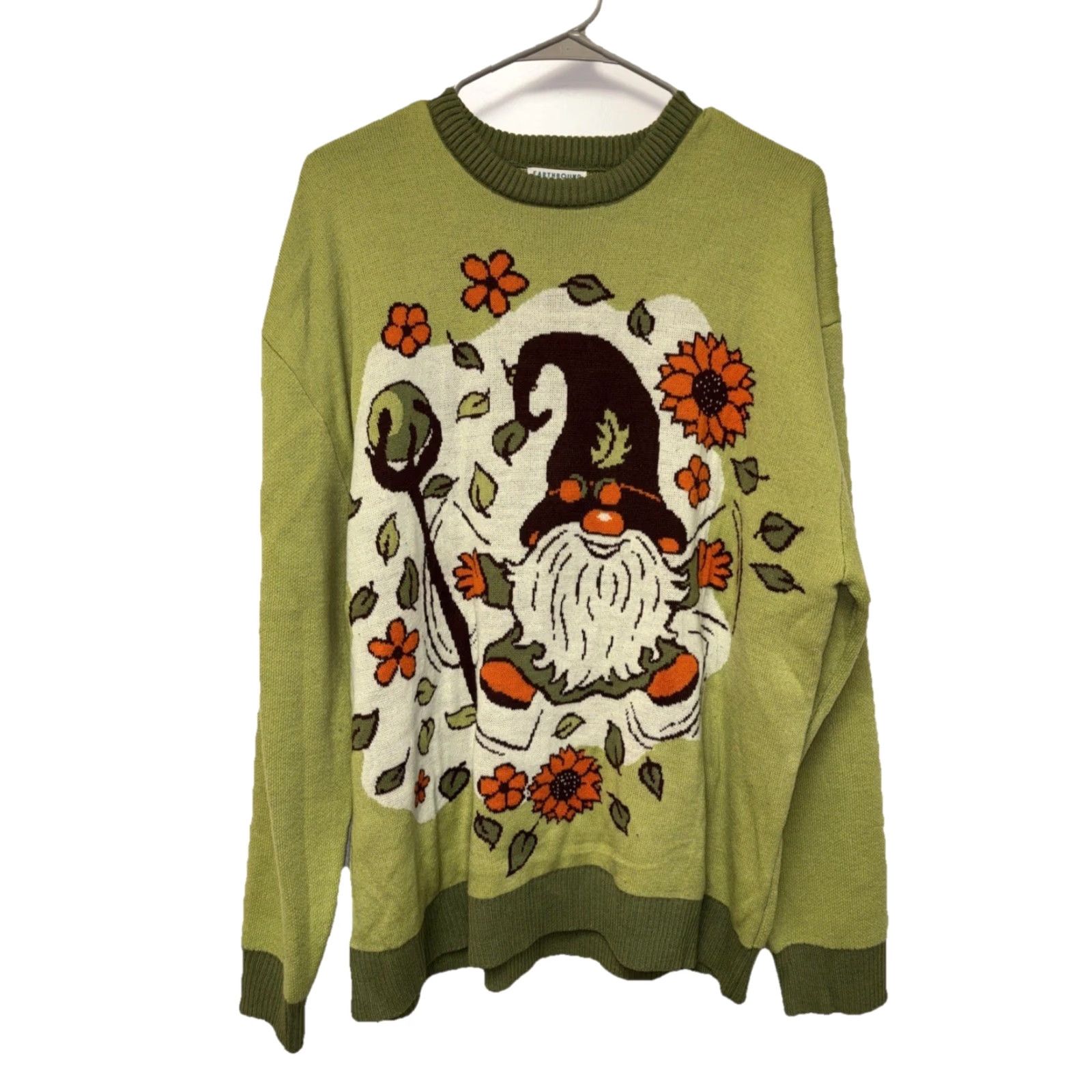 Sunflower Earthbound Gnome Flowers Sunflowers Long Sleeve Knit Sweater Green M Pullover Size M / US 6-8 / IT 42-44 - 8 Thumbnail