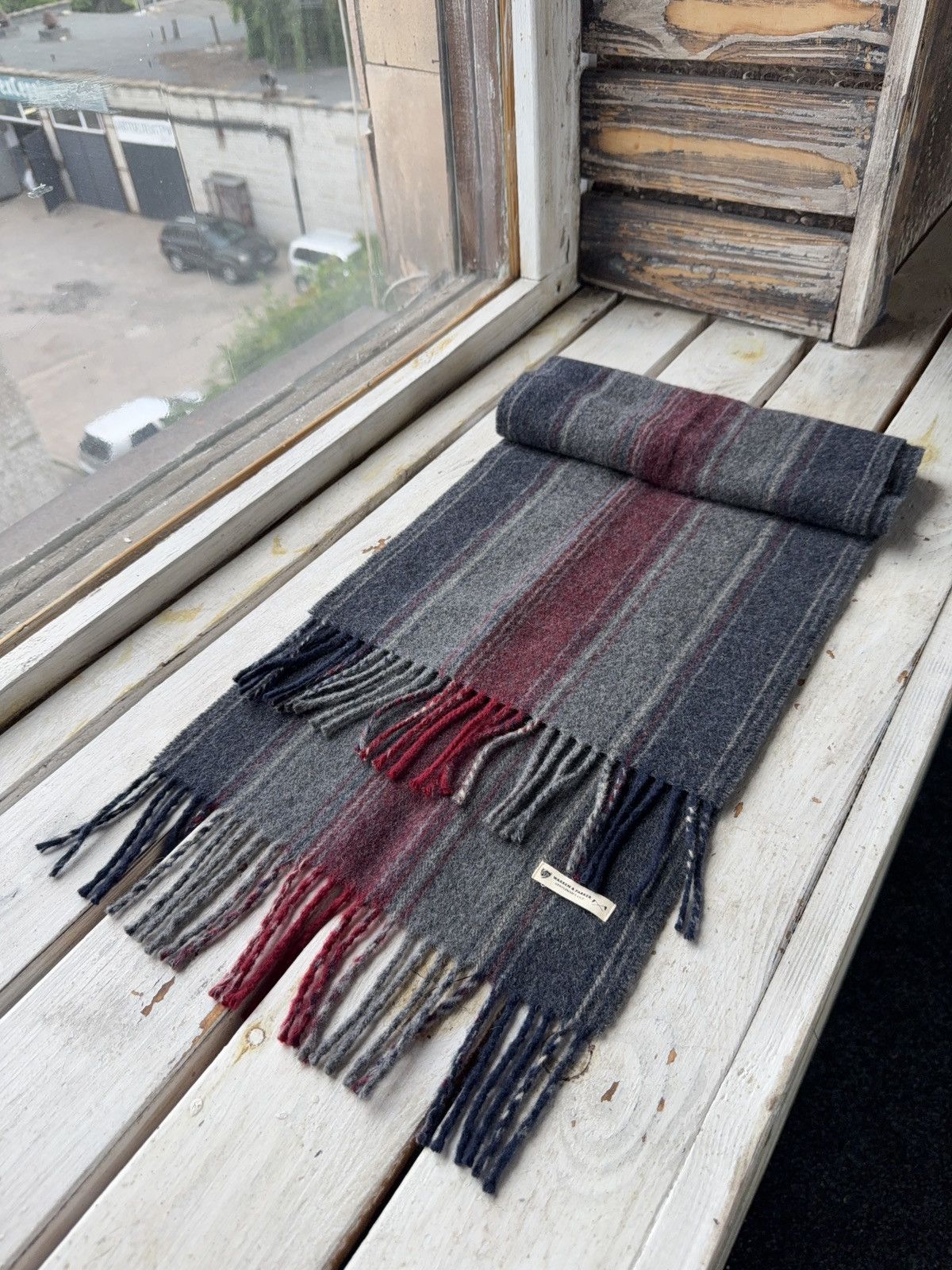 Other Warren & Parker Wool Scarf – Gray Red Striped Fringe Vintage Size ONE SIZE - 2 Thumbnail