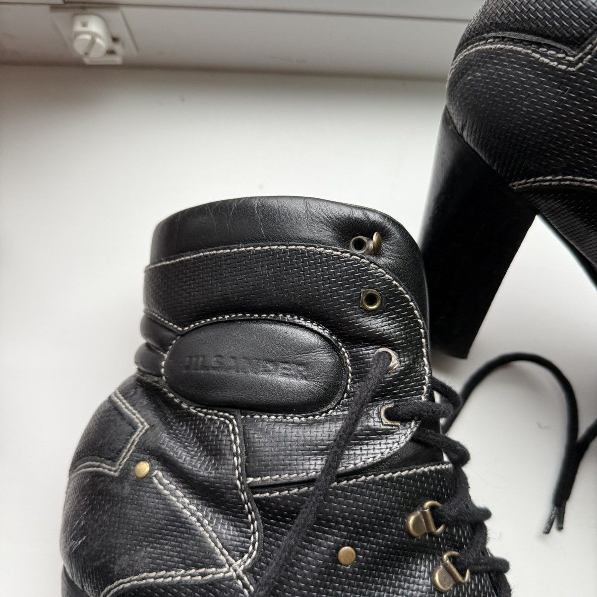 Jil Sander 📌Vintage Jil Sander Leather Avant-Garde Lace-up Heeled Boots Size US 11 / IT 41 - 6 Thumbnail