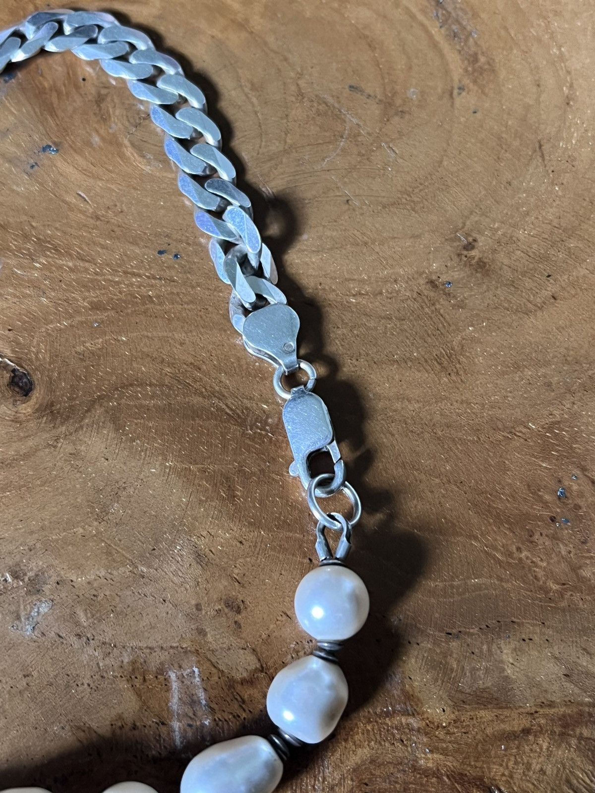 Other 925 Sterling Pearl Curb Chain Necklace Baroque Half & half Size ONE SIZE - 4 Thumbnail