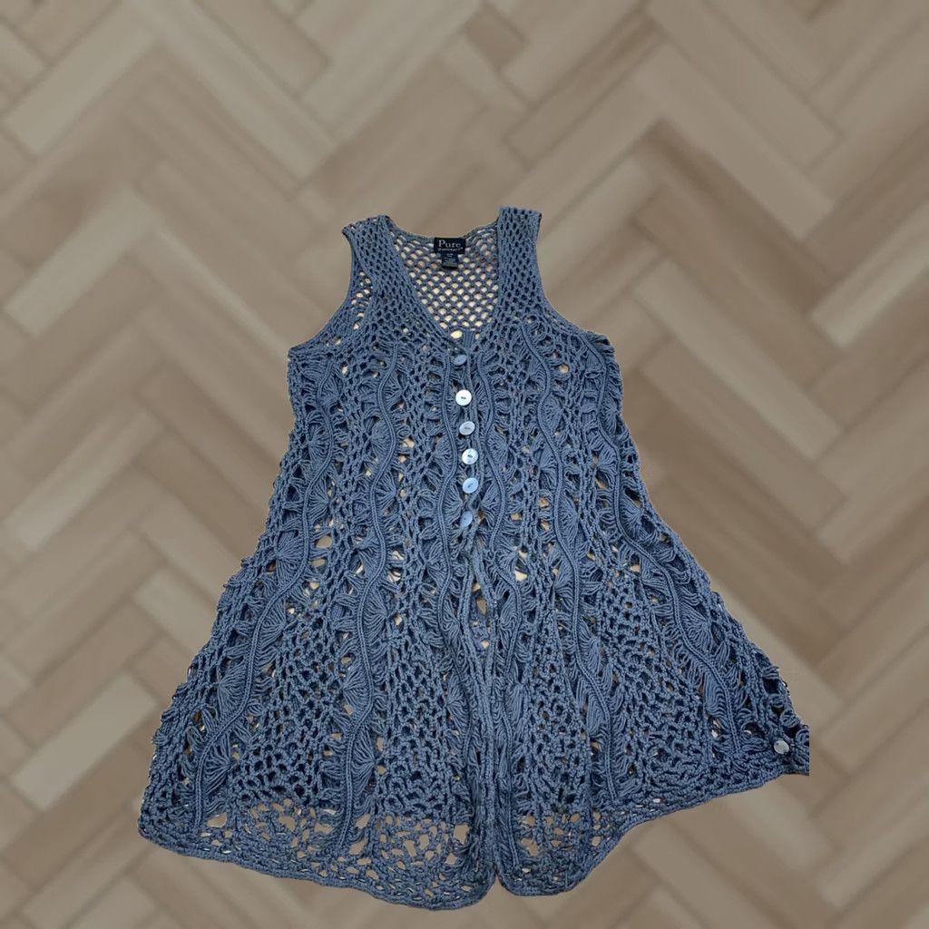 Vintage Pure Handknit Cardigan Women S/M Gray Crochet Casual Bohemian 13340 Sweater Cardigan Womens S/M Gray Crochet Bohemian Winter Fall Size S / US 4 / IT 40 - 1 Thumbnail