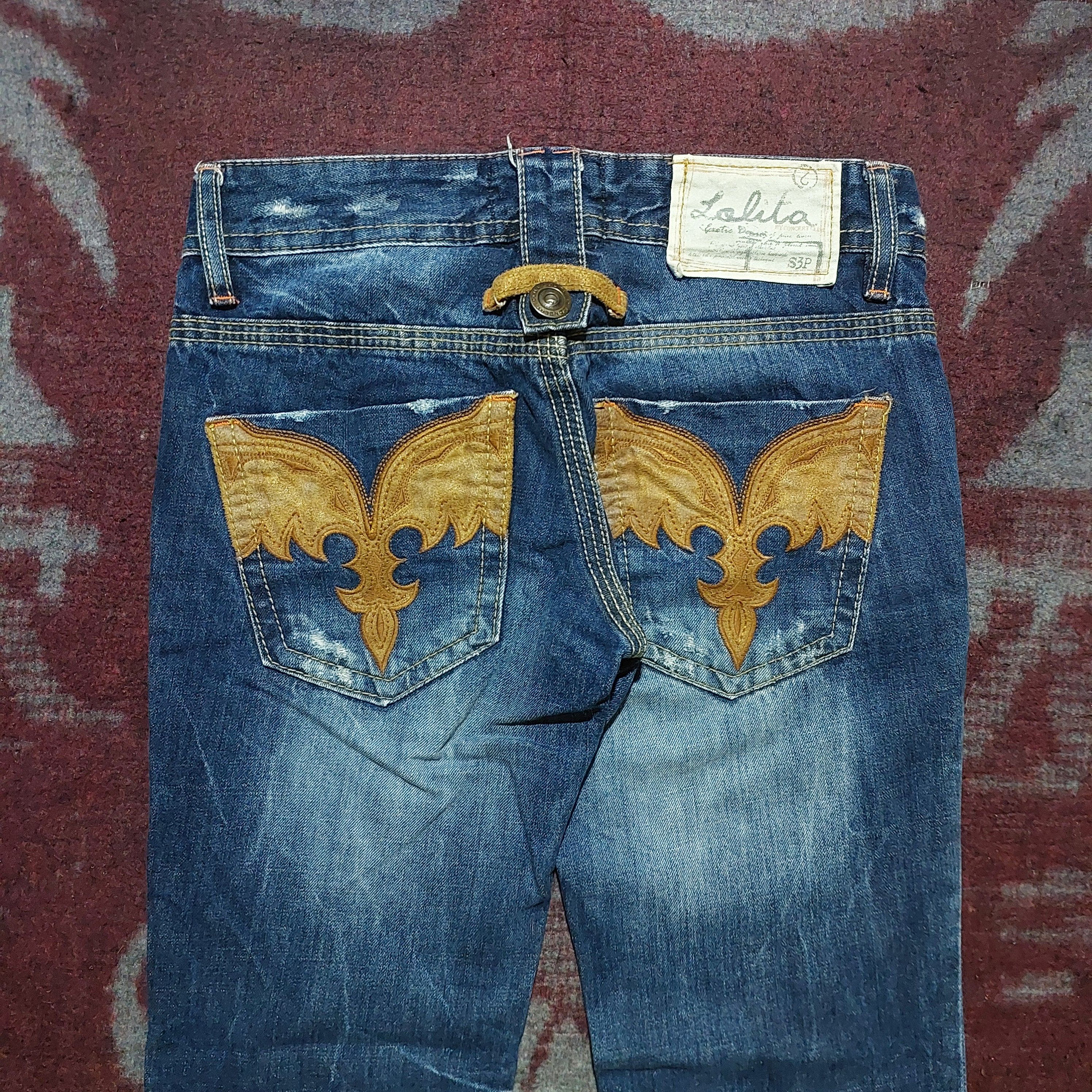 Tornado Mart Lolita japan Clawmark Leather Pocket Back Flare Jeans blue Size US 30 / EU 46 - 2 Thumbnail