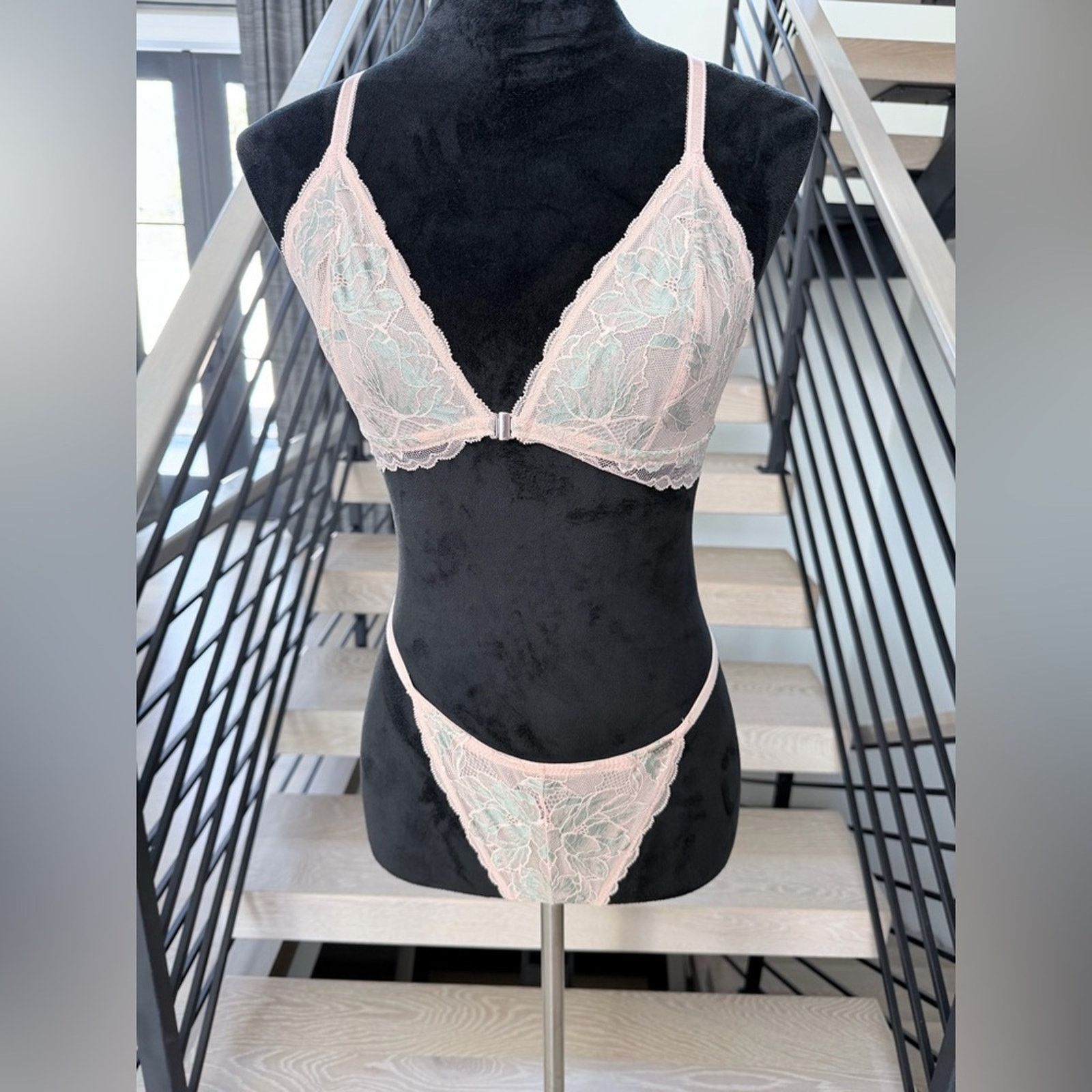 Other Sheer Floral Lace Triangle Bra & Thong Set - Blush size S Size ONE SIZE - 5 Thumbnail