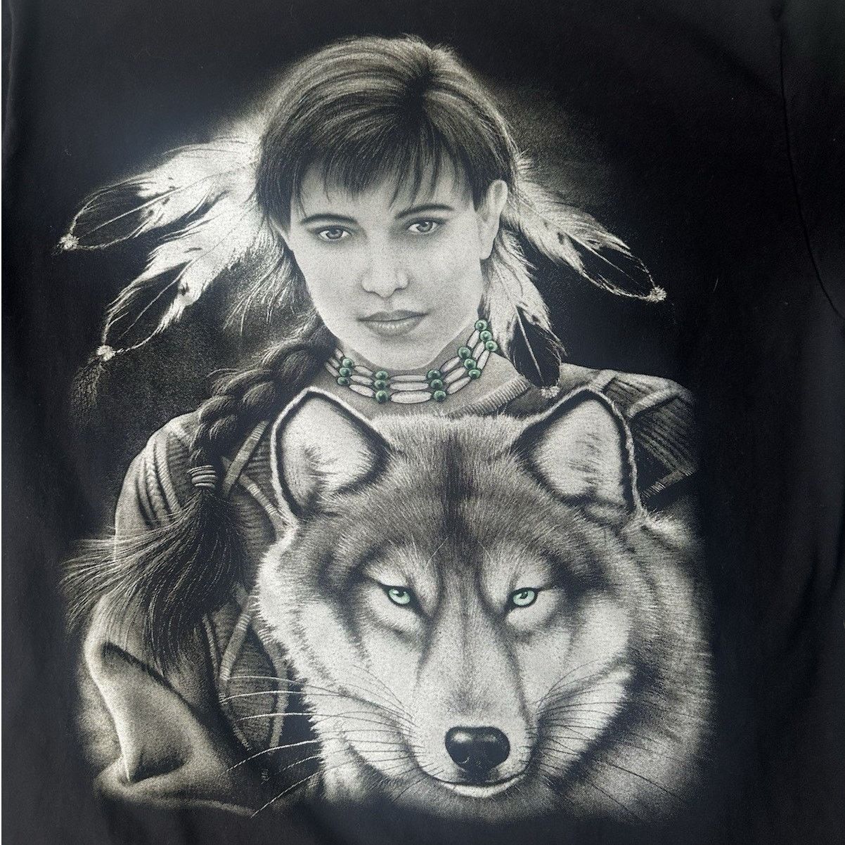 Vintage VTG 90s Rock Eagle Black Thailand TShirt XL Wolf Native Girl Size US L / EU 52-54 / 3 - 2 Thumbnail