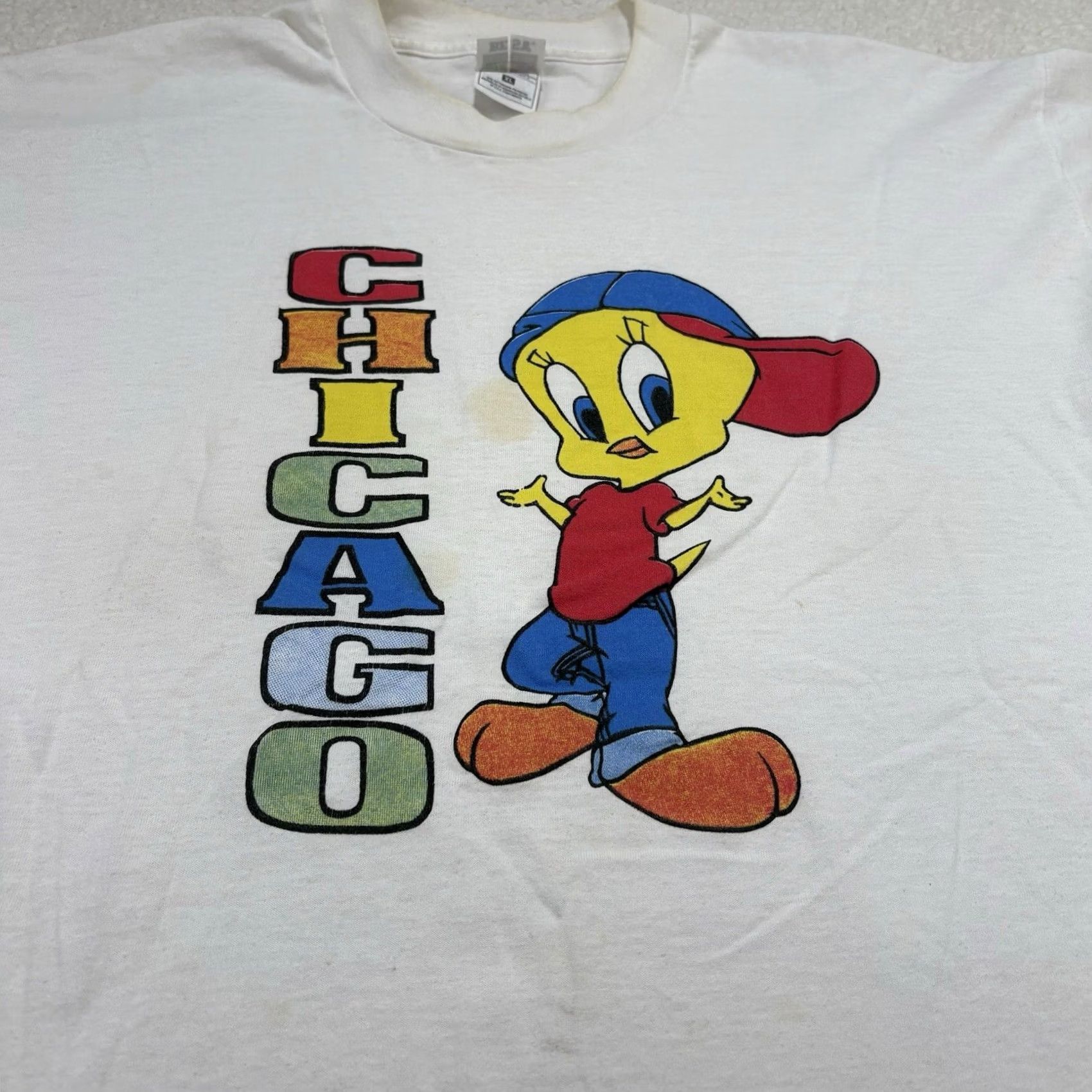 Fruit Of The Loom VINTAGE Rainbow Chicago Tweety Bird Shirt White XL Unisex 1990s Graphic Tee Looney Tunes Pride Size US XL / EU 56 / 4 - 2 Thumbnail