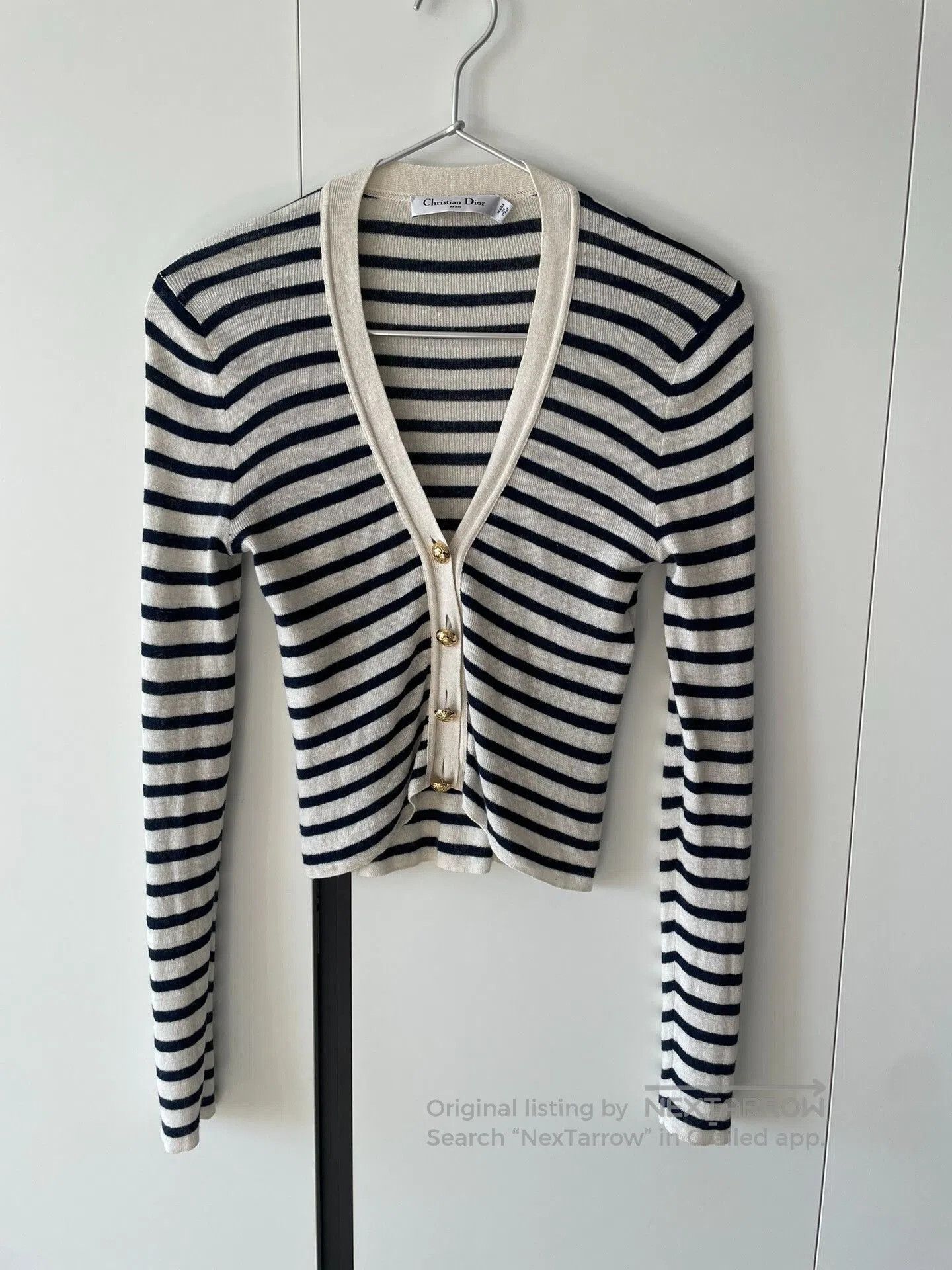 Dior Dior Linen Stripe Gold Button Cardigan. Size XXS / US 00 / IT 34 - 1 Thumbnail