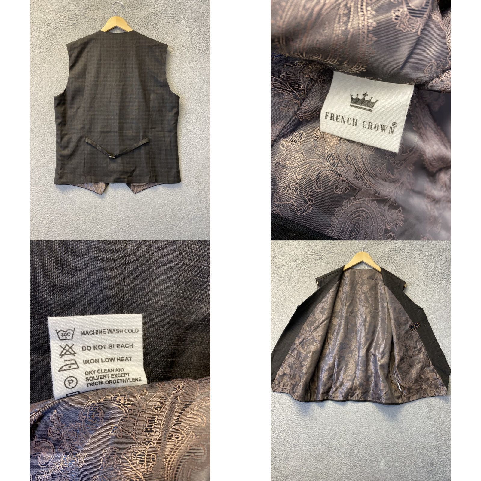 Vintage VINTAGE French Crown Vest Tuxedo Vest Brown 46 Regular Men Adult 46 Brown 1 Button Missing Vest Size 46R - 8 Thumbnail