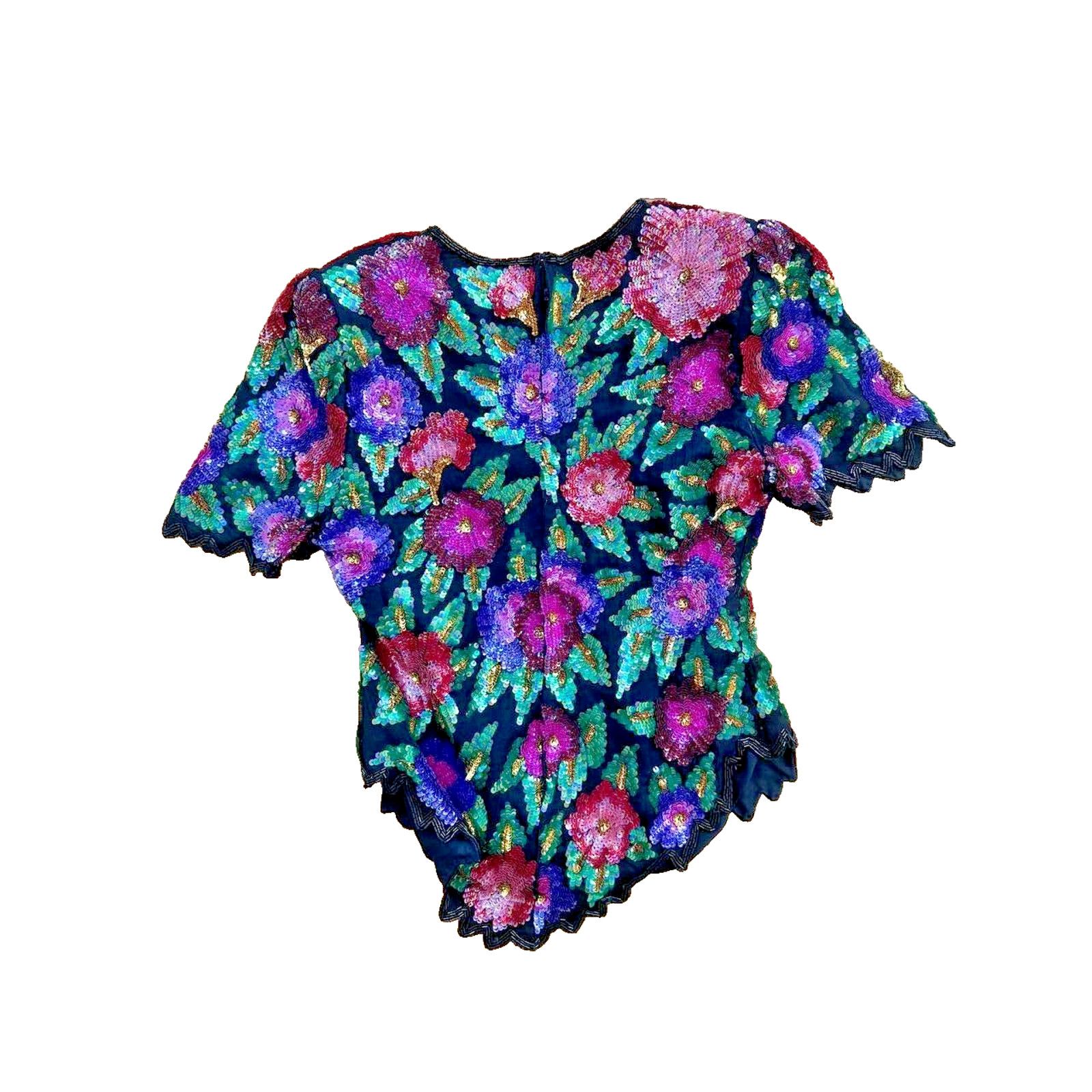 JOHN LAWRENCE SULLIVAN Laurence Kazar Vintage Kazar Silk Sequin Floral M A000609 Size M / US 6-8 / IT 42-44 - 2 Thumbnail