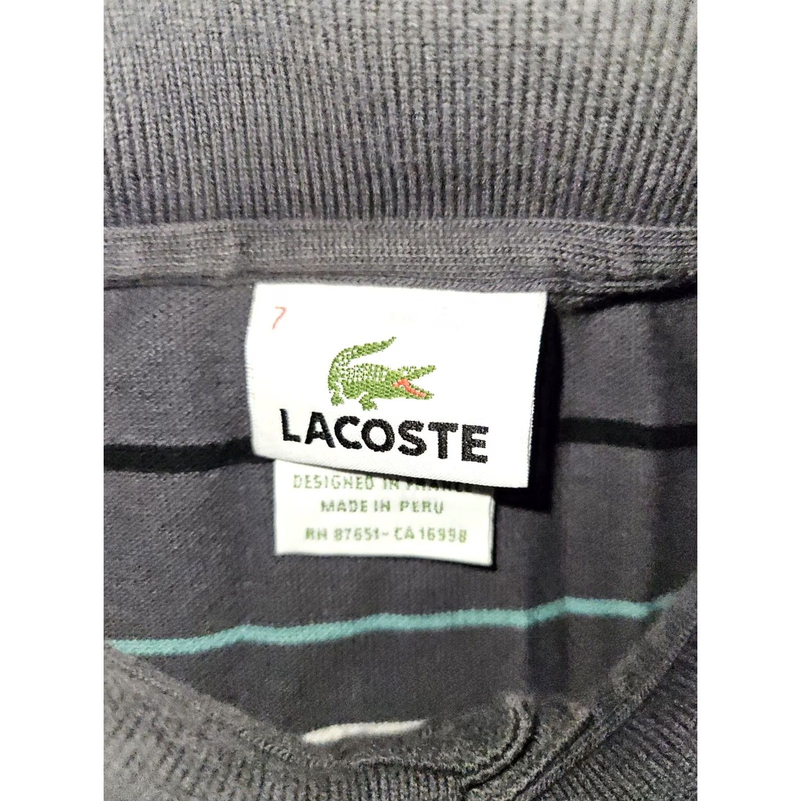 Lacoste LACOSTE Polo Shirt Mens Size 7 Gray Striped Short Sleeve Logo Regular Fit Casual Workwear Shirt Size US M / EU 48-50 / 2 - 2 Thumbnail