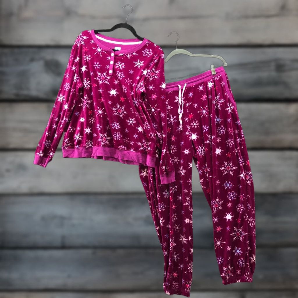 Vintage Jane & Bleecker Pajama Set Womens L Plush Holiday Snowflake Print Pink Violet Nightwear Lounge Set Womens L Pink Holiday Snowflake Plush Size ONE SIZE - 1 Thumbnail