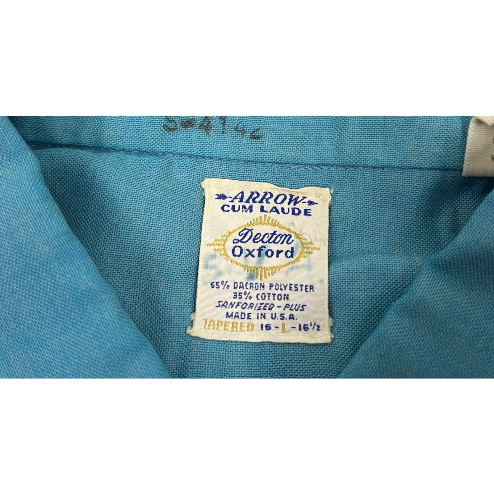 Arrow VINTAGE Arrow Sanforized Shirt Mens Large 16-16.5 Blue Oxford Cum Laude Button-Down Collared Classic, Outdoor, Business, Casual, Workwear Mens Size US L / EU 52-54 / 3 - 3 Thumbnail
