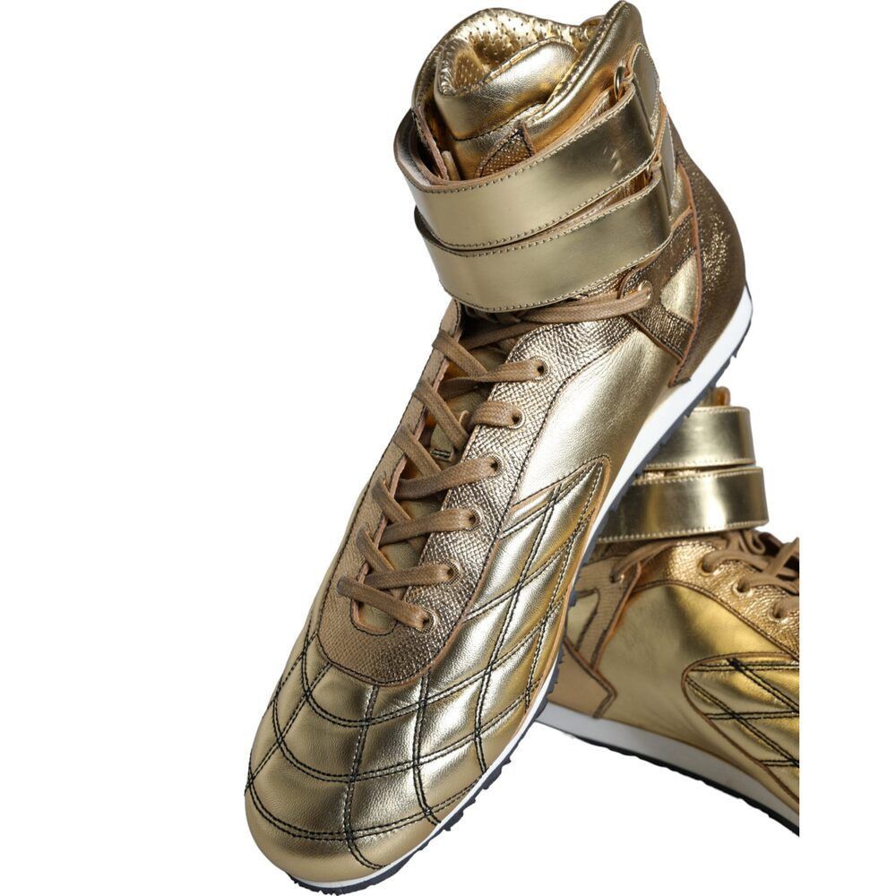Dolce & Gabbana Dolce & Gabbana Gold Leather Sartoria High Top Sneakers Shoe Size US 11 / EU 44 - 8 Thumbnail