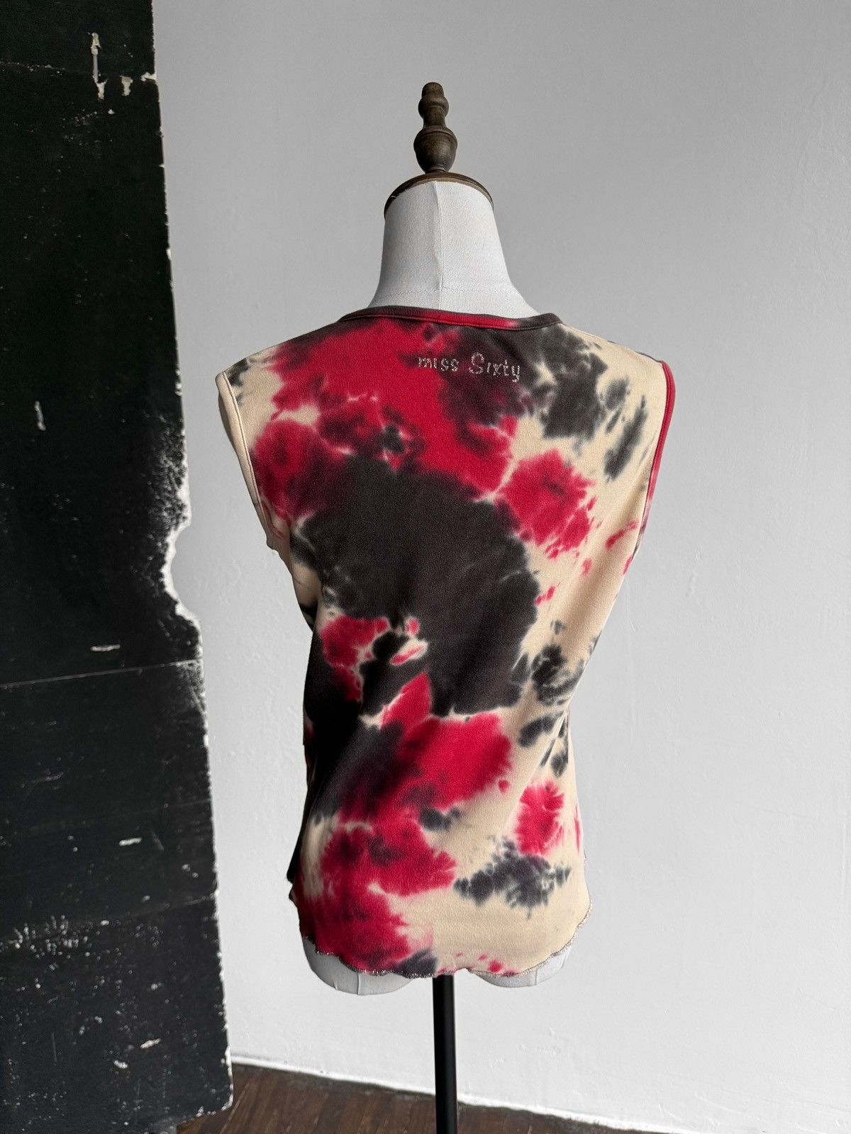 Miss Sixty Miss Sixty Womens Vintage Red Black Tie Dye Lace Up Tank Top Size L / US 10 / IT 46 - 4 Thumbnail
