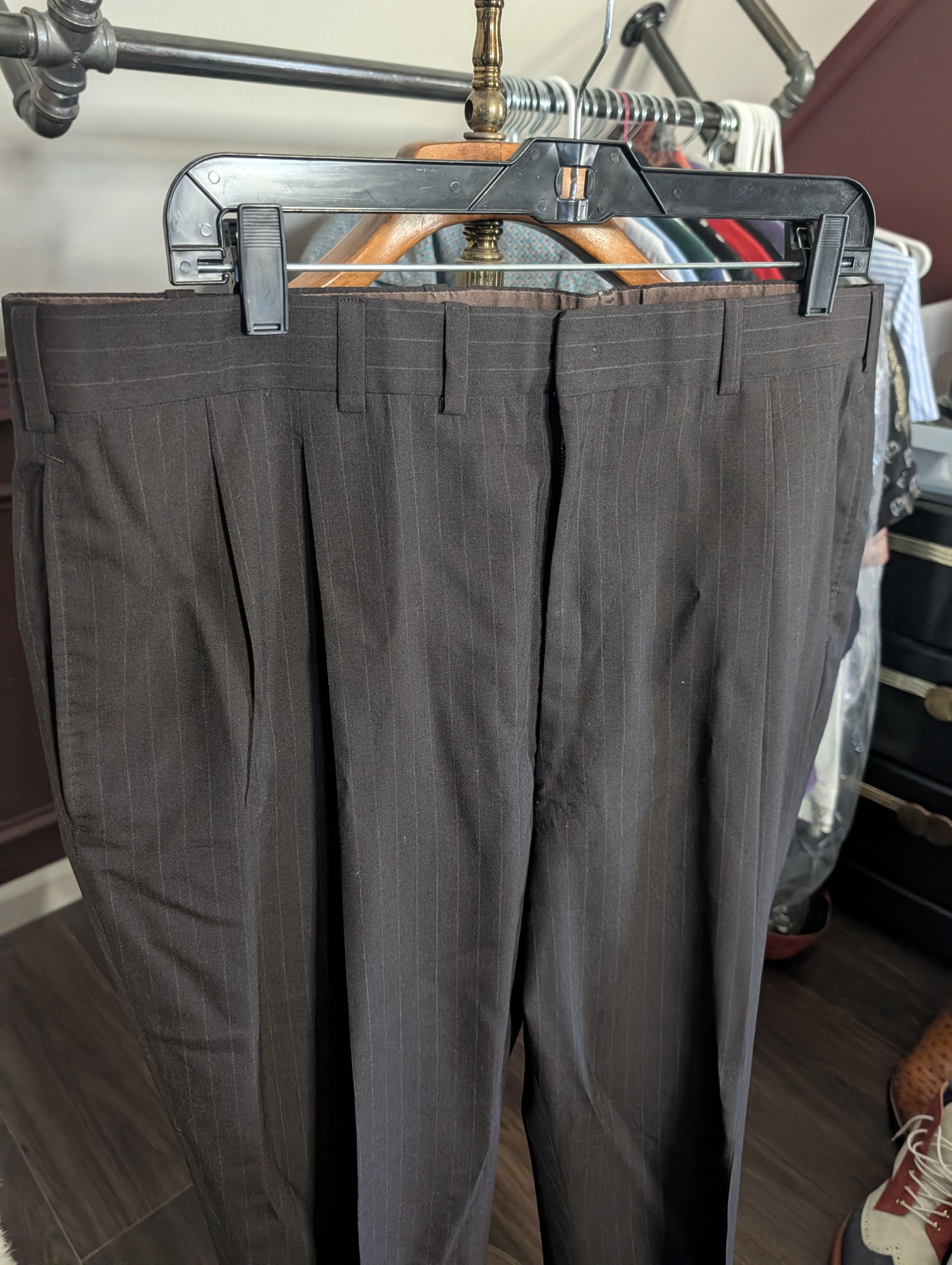 Oxxford Clothes 2pc Brown Pinstripe Super 100s Handmade Suit 44R Size 44R - 9 Thumbnail