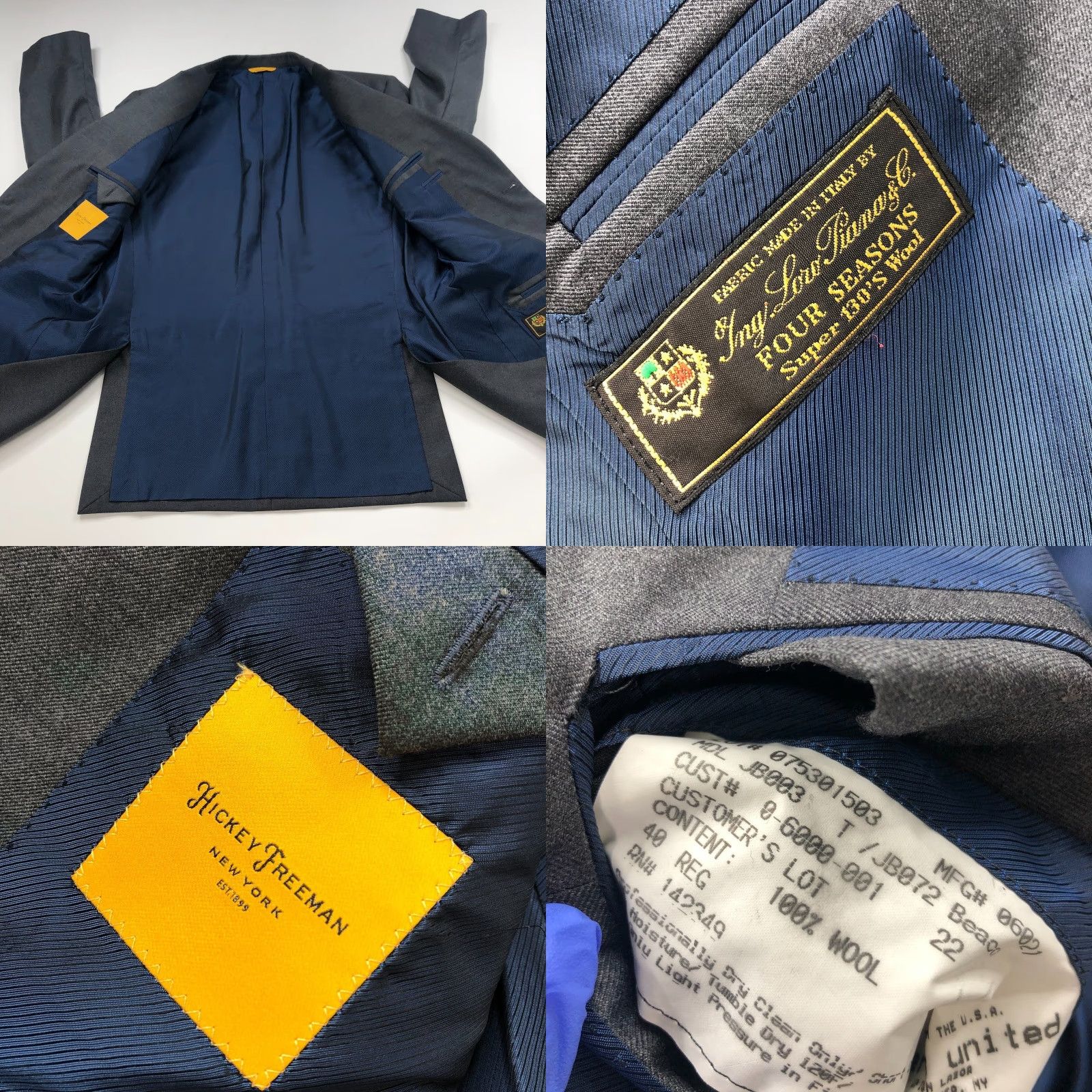 Vintage Hickey Freeman Blazer Sport Coat Jacket 40 Wool Gray Notch Single-Breasted 2-Button Loro Piana Ing. Loro Piana Mens Button Shirt? Size 40R - 9 Thumbnail