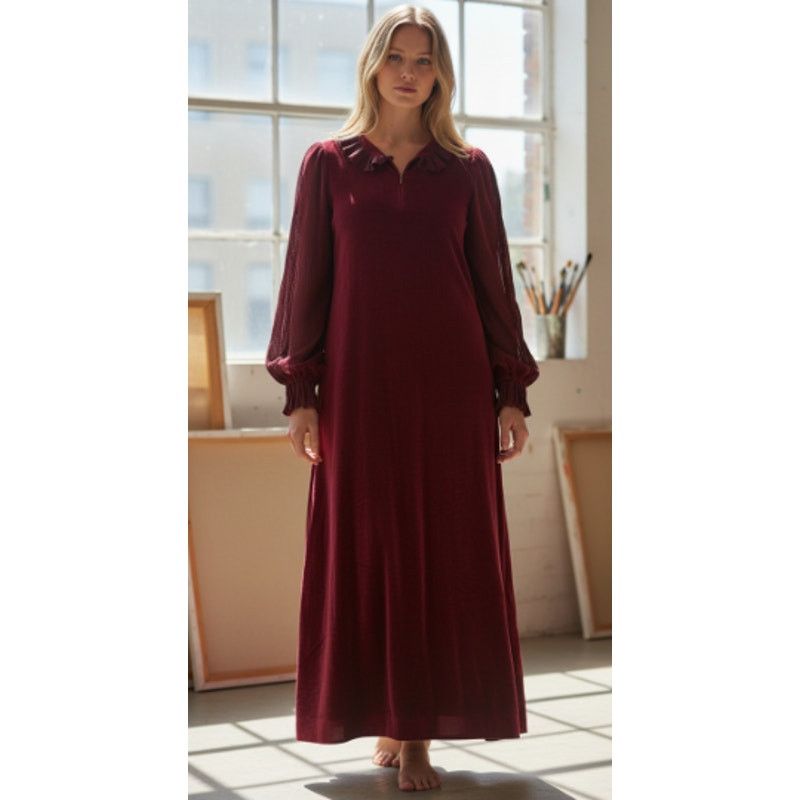 Vintage Vintage R. Michael Alan Deep Red Ruffle Trim House Coat Robe Size ONE SIZE - 1 Thumbnail