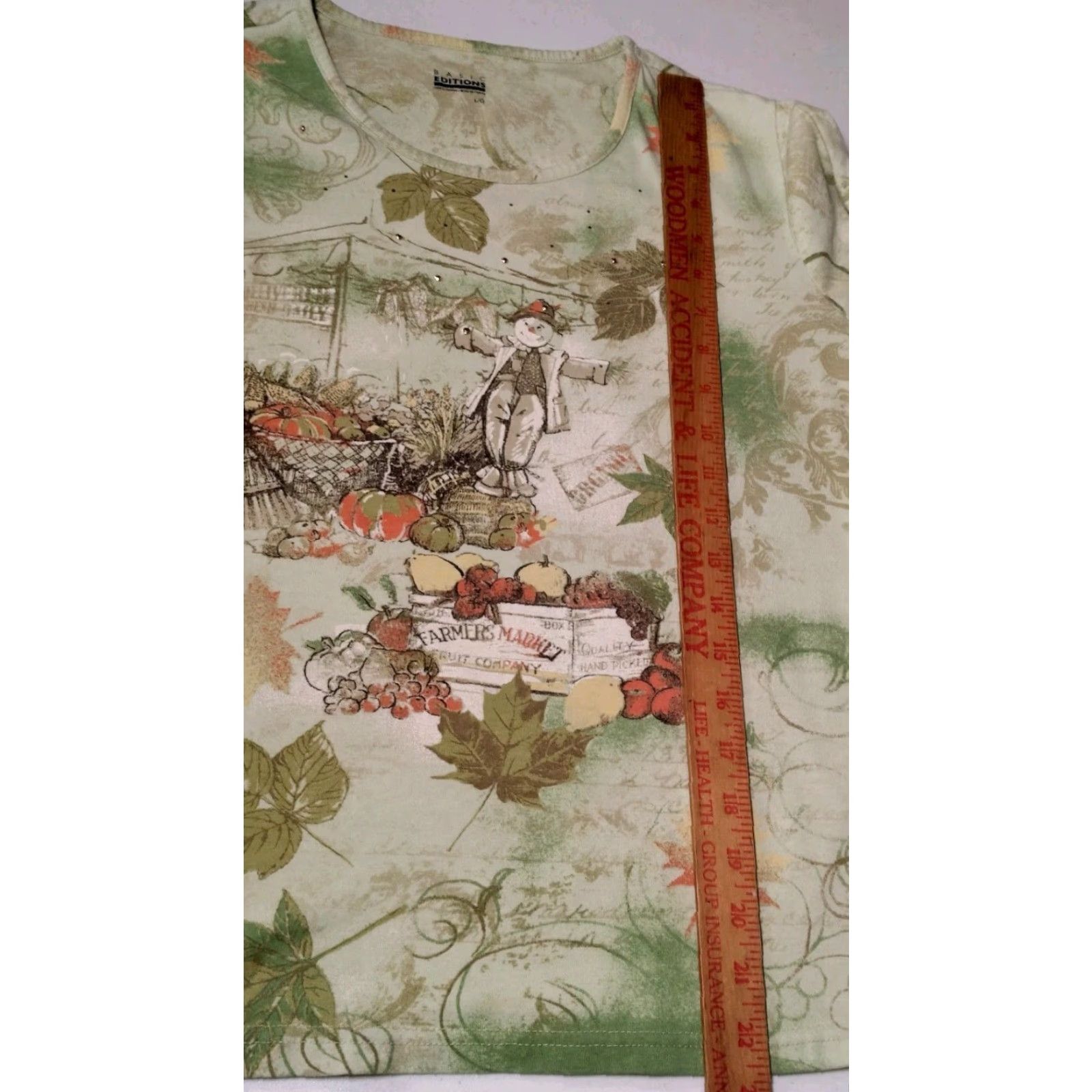 Basic Editions VINTAGE Basic Editions Shirt Women L Green Scarecrow Autumn Leaf Pumpkin Casual 3/4 Sleeve Farm Harvest Size L / US 10 / IT 46 - 7 Thumbnail