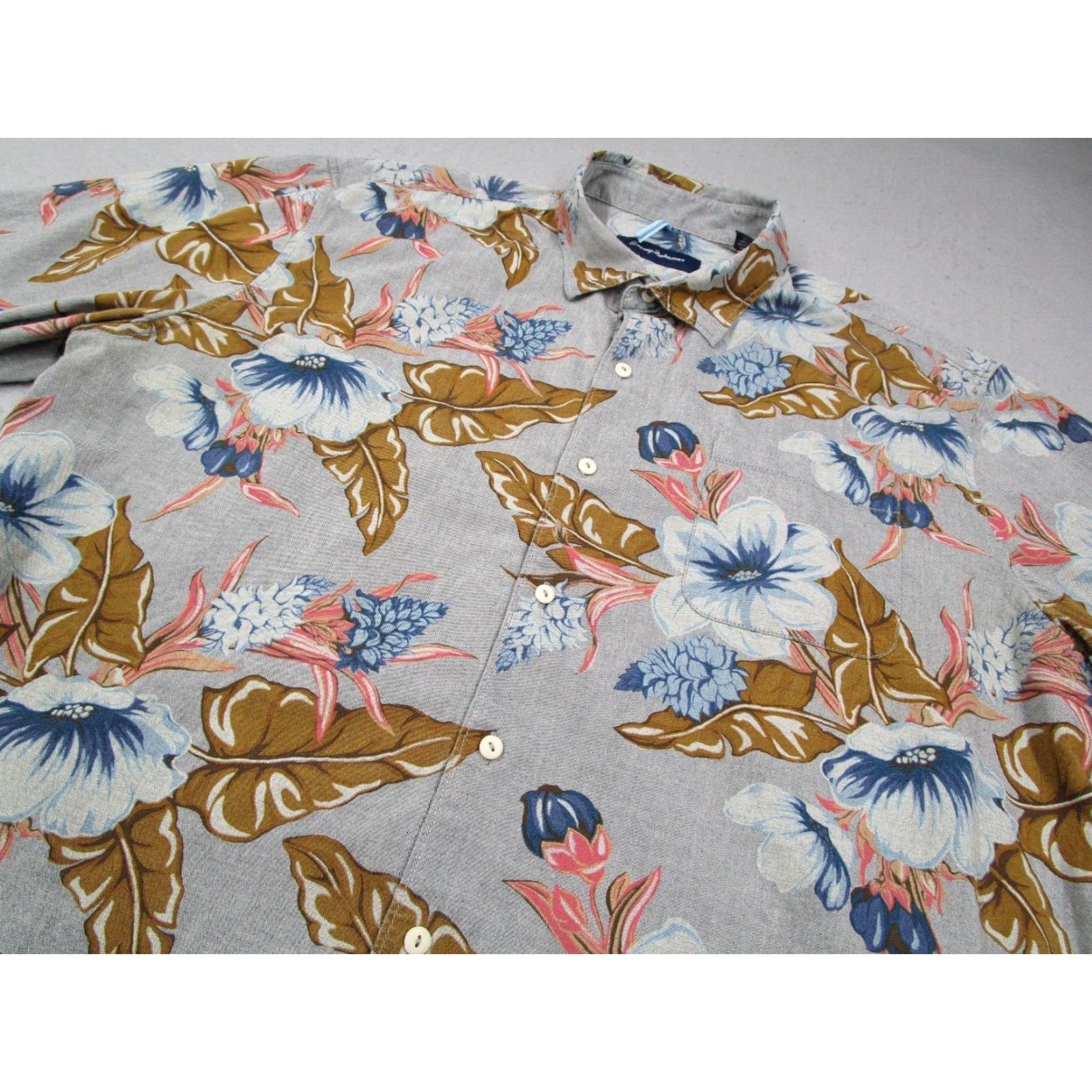 Tommy Bahama TOMMY BAHAMA Shirt Mens 2XL Gray Floral Hibiscus Button Up Long Sleeve Twill Cotton Casual Beach Tropical Tiki Size US XXL / EU 58 / 5 - 2 Thumbnail