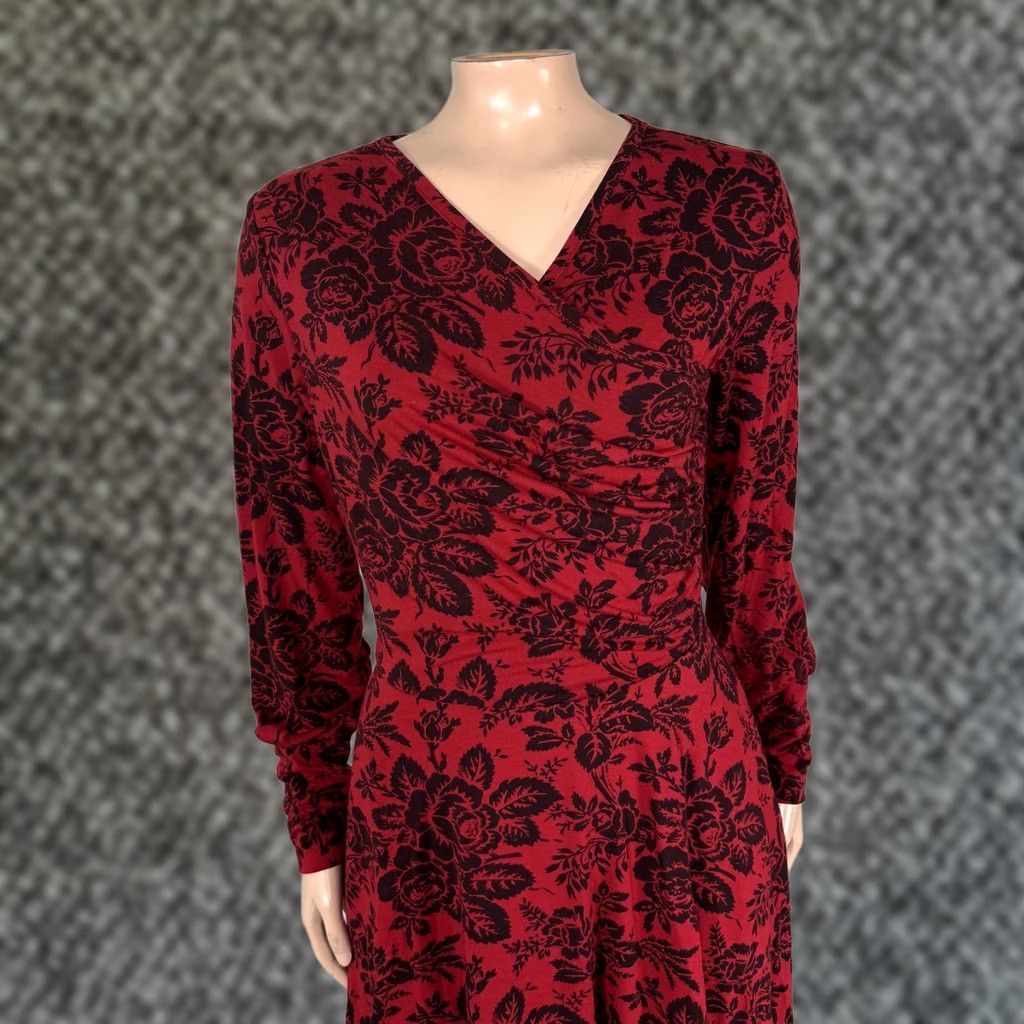 Vintage Effie'S Heart Dress Womens S Red Women Pockets Floral long sleeve tie Polyester Rayon S30 Size S / US 4 / IT 40 - 1 Thumbnail