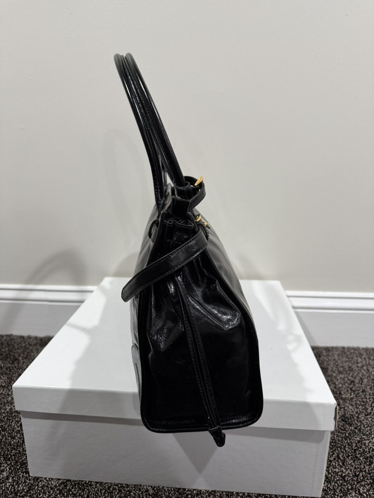 Prada Prada Bonnie Large Black Glossy Leather Handbag Size ONE SIZE - 7 Thumbnail