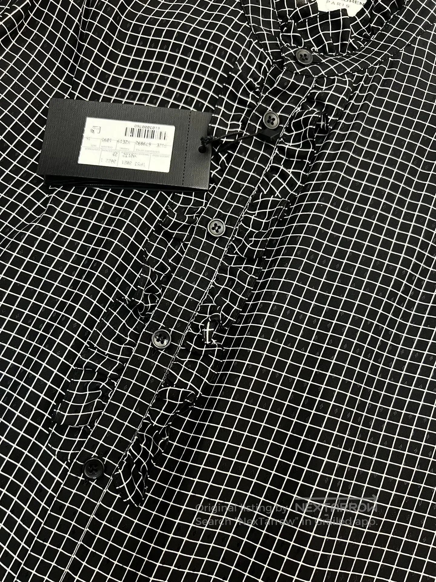 Saint Laurent Paris Saint Laurent SLP 2022 Runway Ruffled Grid Silk Shirt. Size S / US 4 / IT 40 - 4 Thumbnail