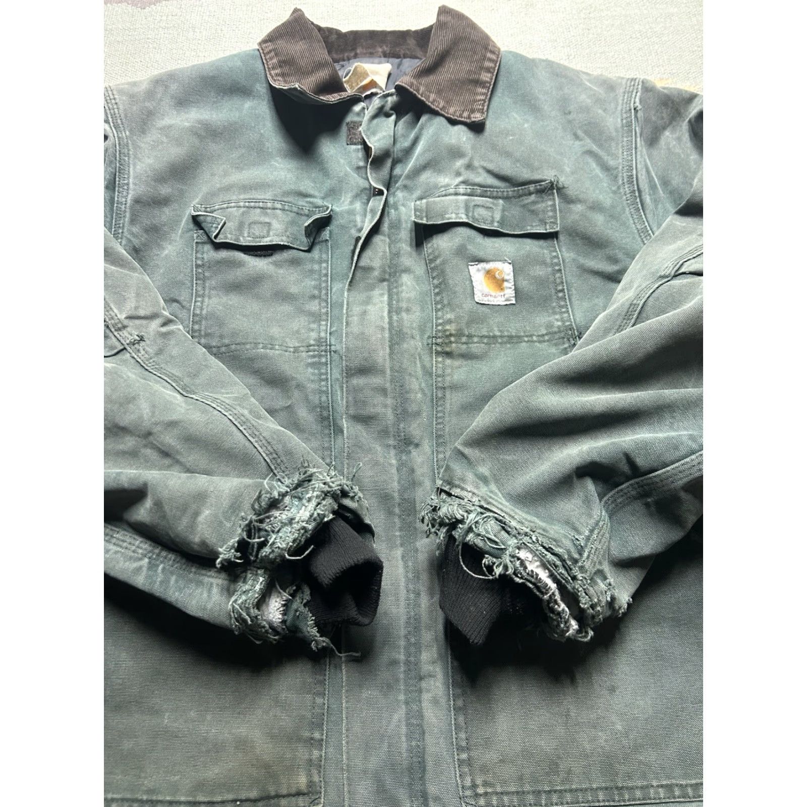 Carhartt VINTAGE Carhartt J22 HTG Arctic Work Jacket Hunter Green Distressed Faded XL Jacket Mens Size US XL / EU 56 / 4 - 2 Thumbnail