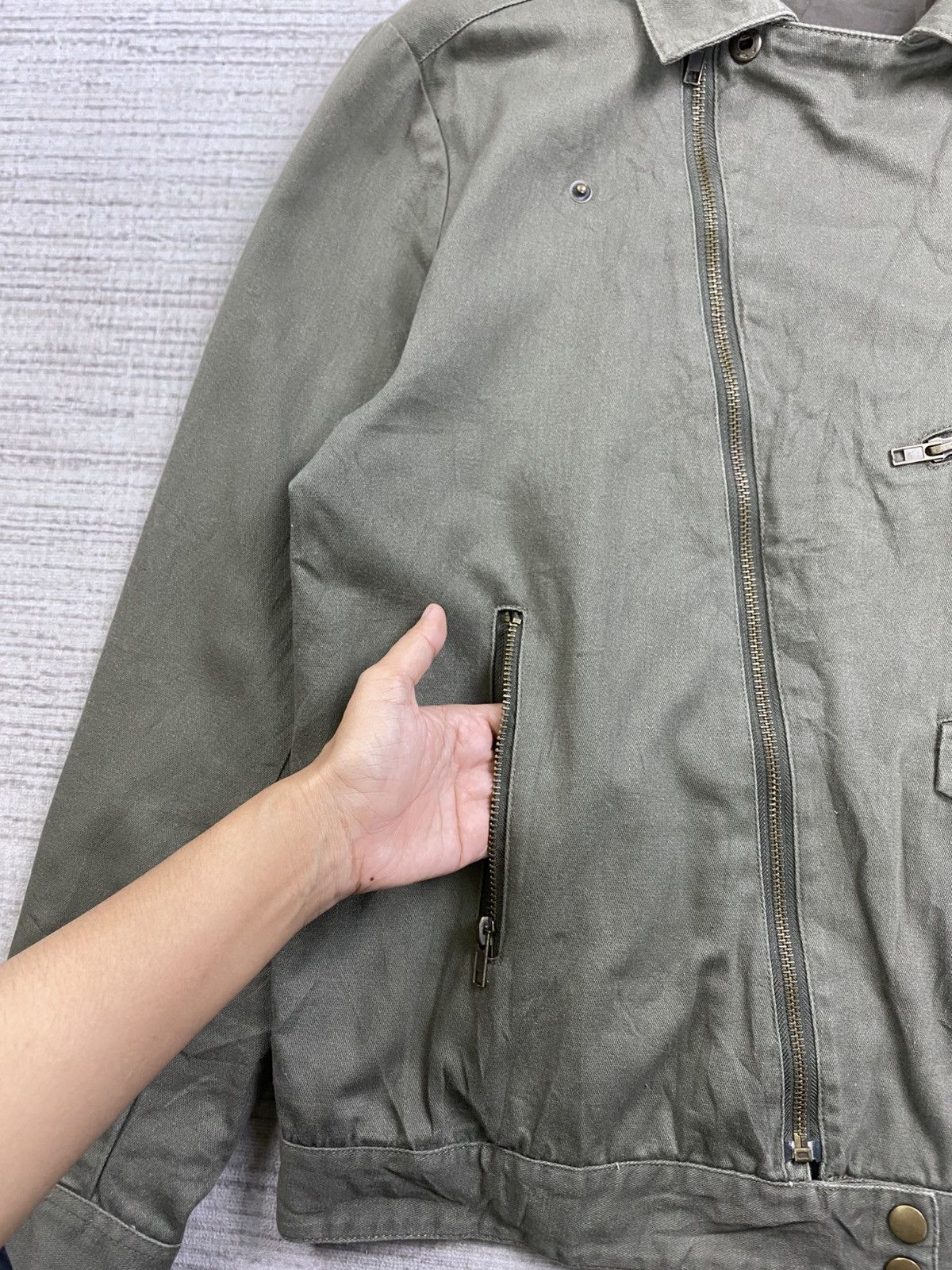 Japanese Brand × Le Grande Bleu (L.G.B.) × Vintage Vtg Japanese Brand Khaki Green Double Collar Cotton Jacket Size US M / EU 48-50 / 2 - 8 Thumbnail