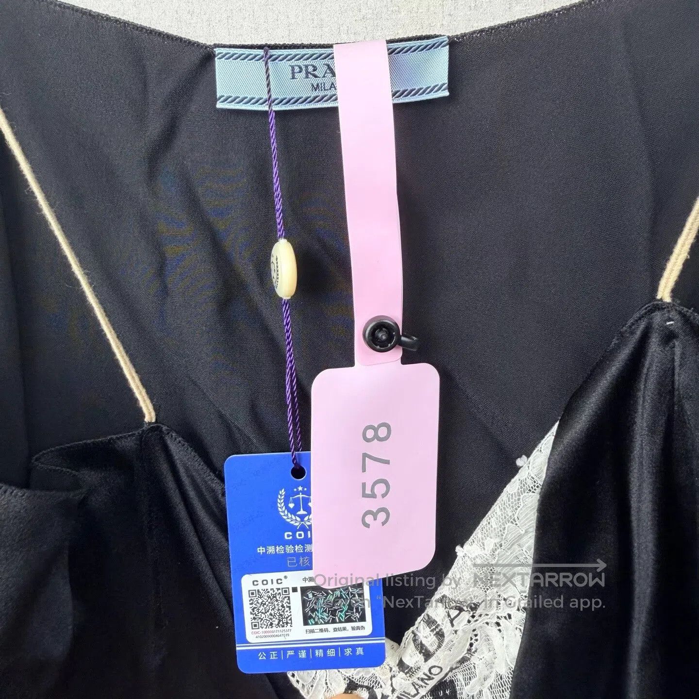Prada Prada Black Lace Triangle Logo Belted Silk Dress| Size M / US 6-8 / IT 42-44 - 3 Thumbnail